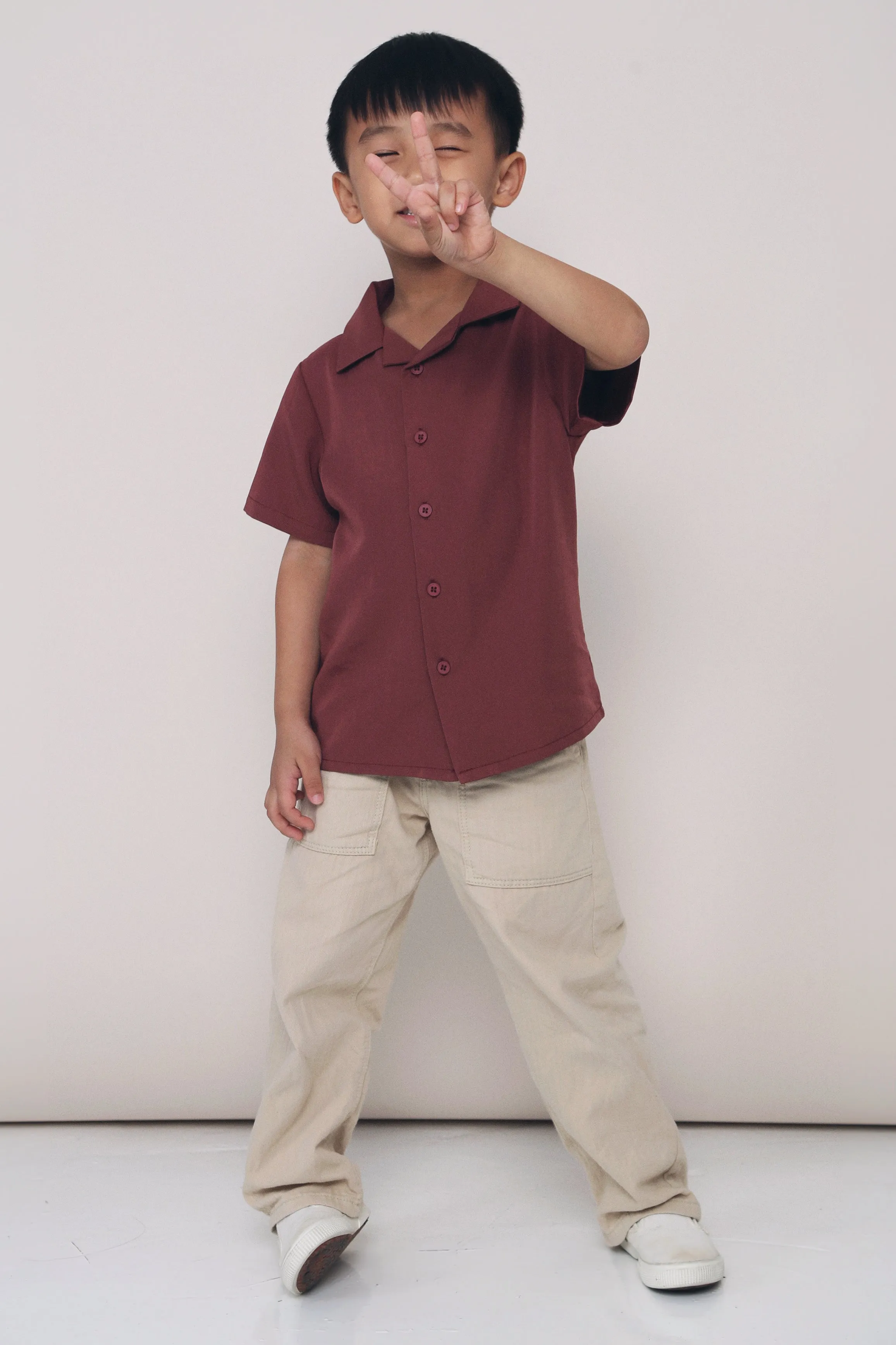 Tapered Cut CNY MINI Harry Camp Collar Shirt Pomegranate