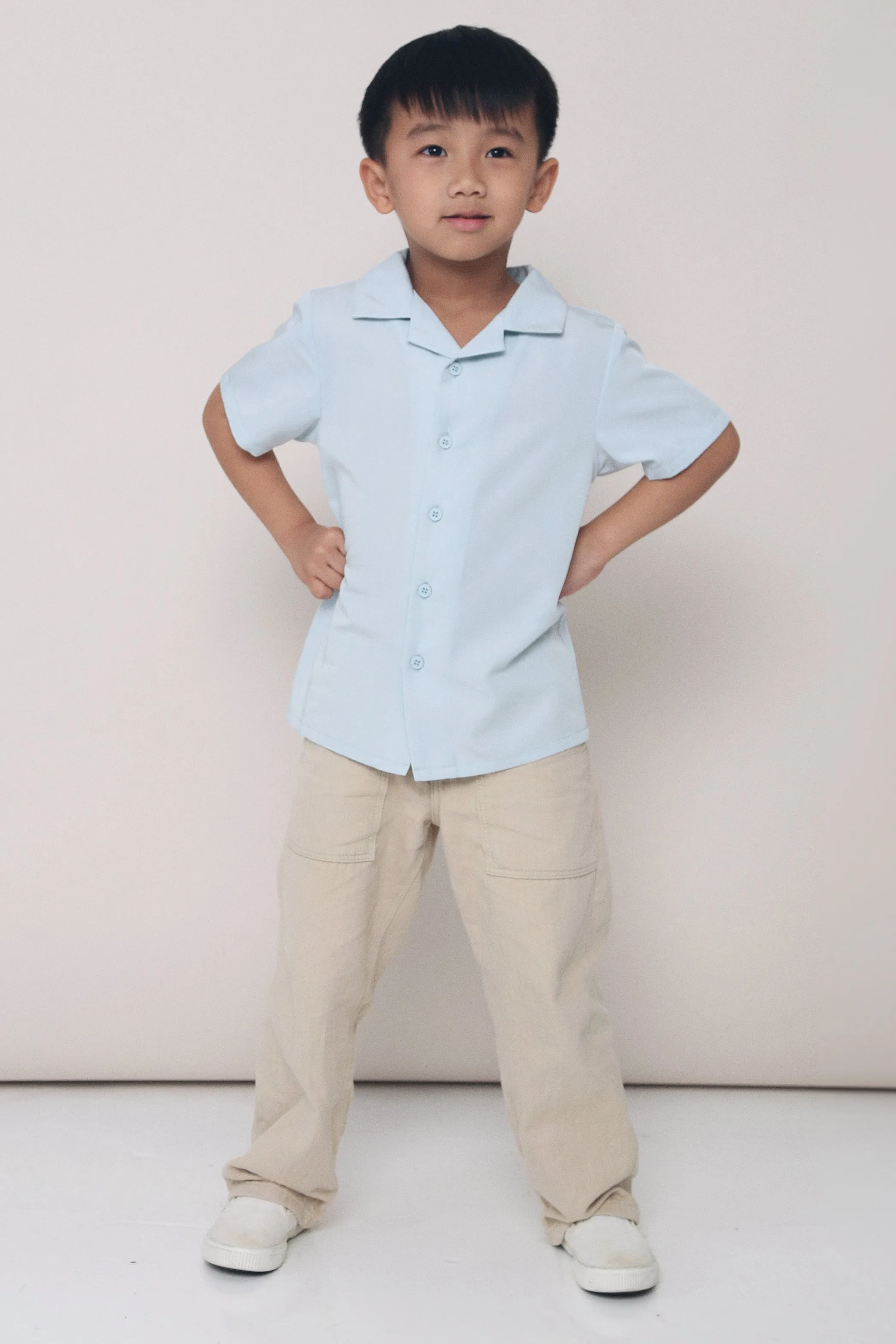 CNY MINI Harry Camp Collar Shirt Powder Blue Long Sleeve Shirt UV Protection Enhanced