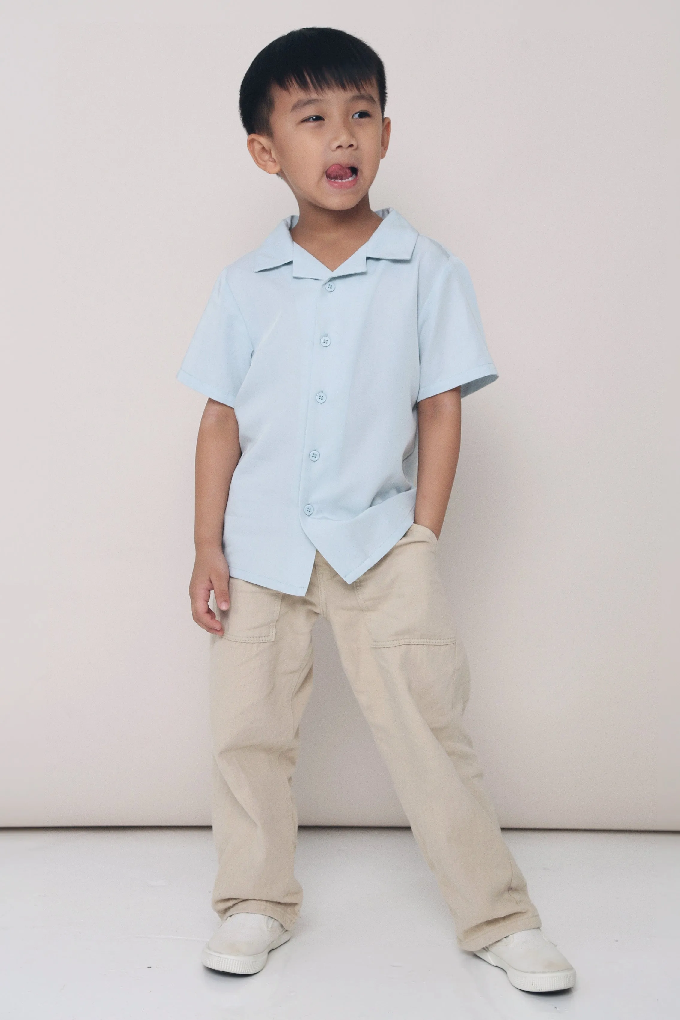 CNY MINI Harry Camp Collar Shirt Powder Blue Reversible design Soft Blended Fabric