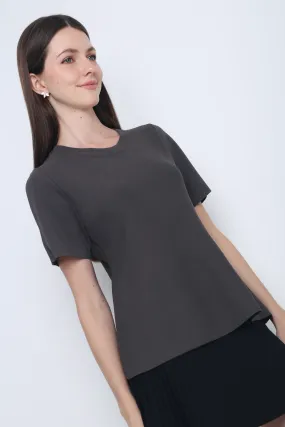 AntiOdor Oversized Collar Colbie Babydoll Knit Blouse Gunmetal Grey