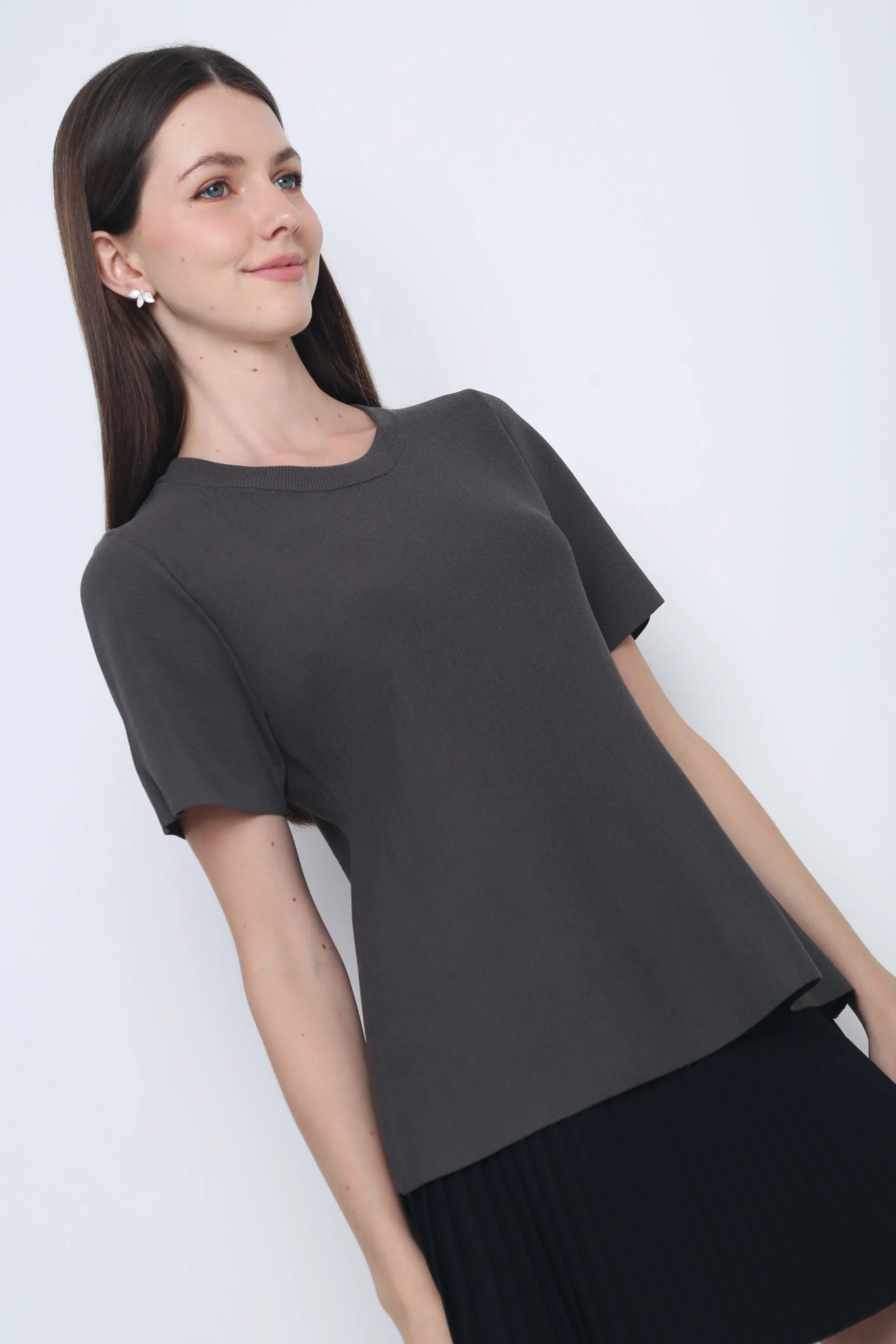 AntiOdor Oversized Collar Colbie Babydoll Knit Blouse Gunmetal Grey