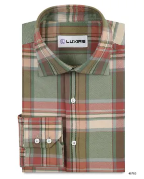 Olive Peach Apricot Tartan Midweight Textile Beach Wear