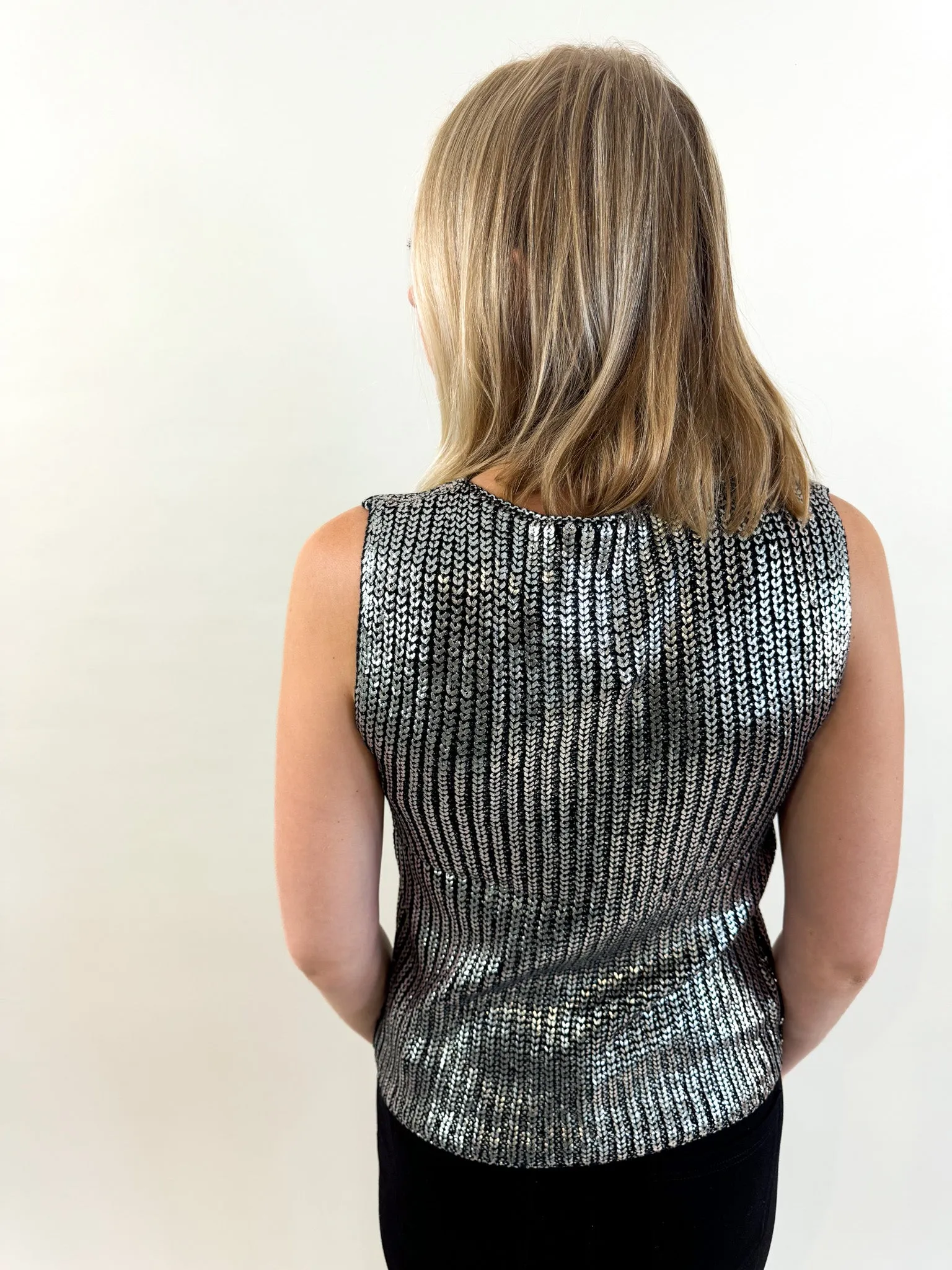 Gift Idea Split hem Cocktail Hour Silver Sleeveless Blouse