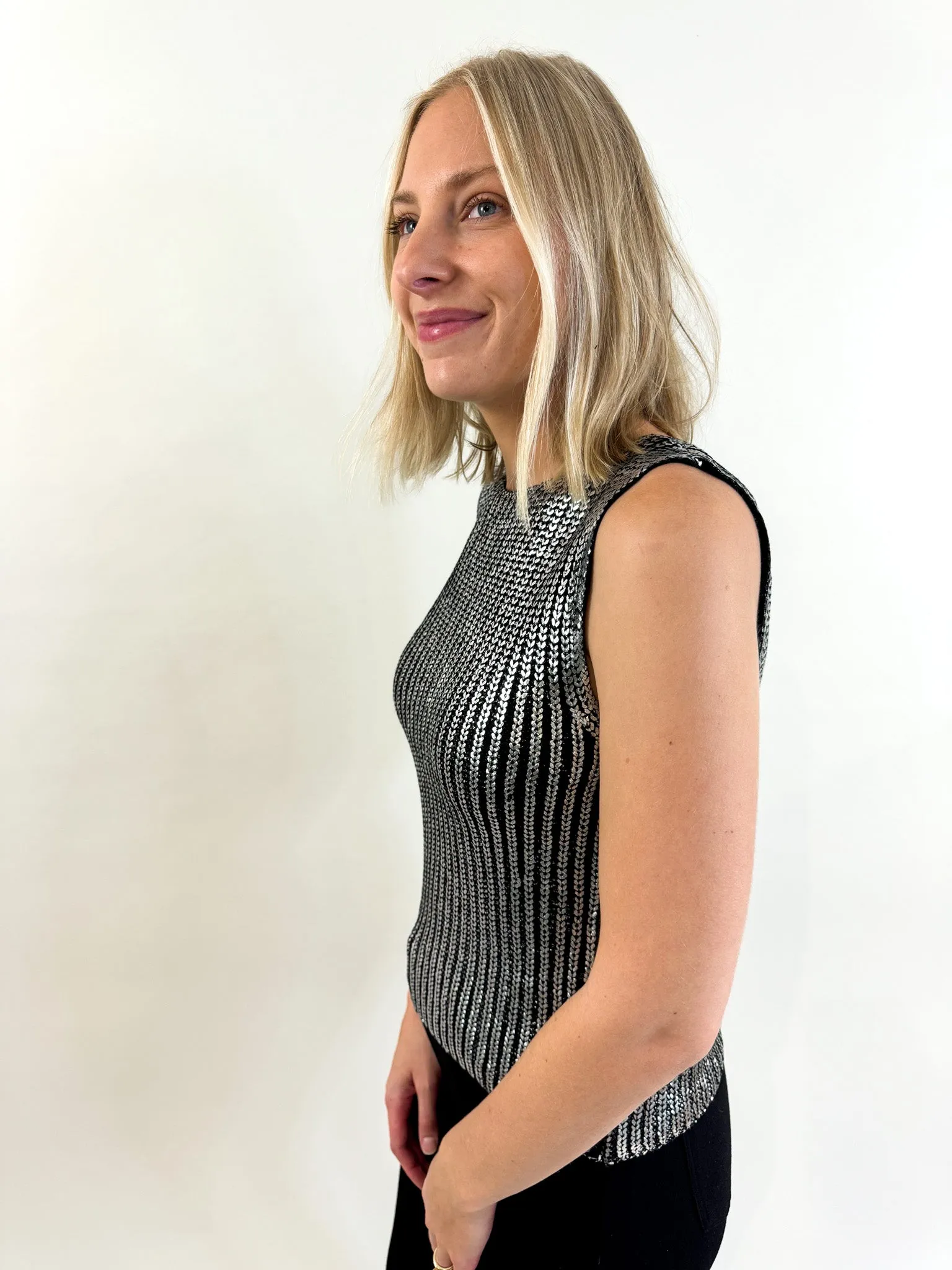 Holiday Gift Cocktail Hour Silver Sleeveless Blouse