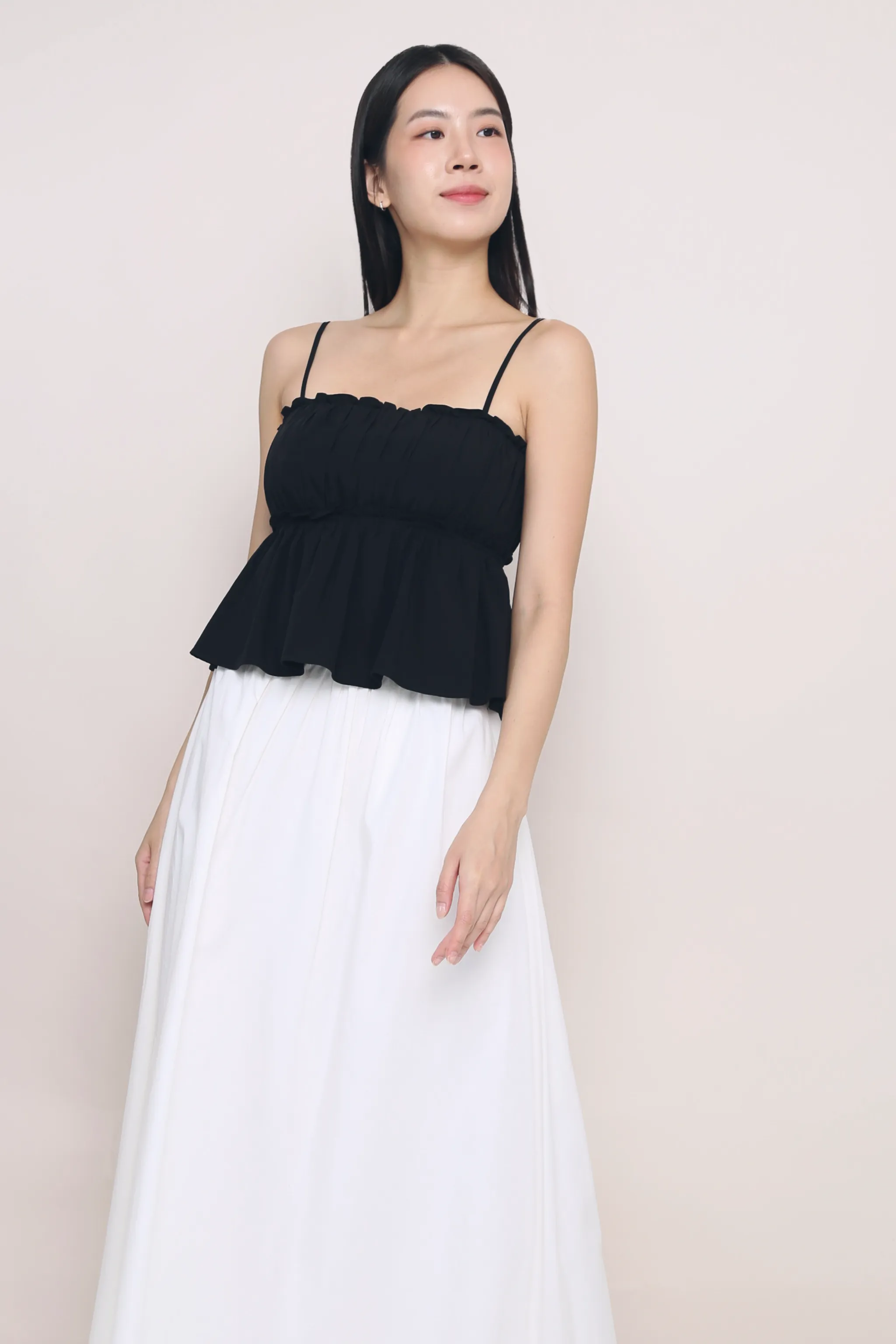 Adaptive Fit Technology Layered Hemline Seth Pleated Babydoll Top Black