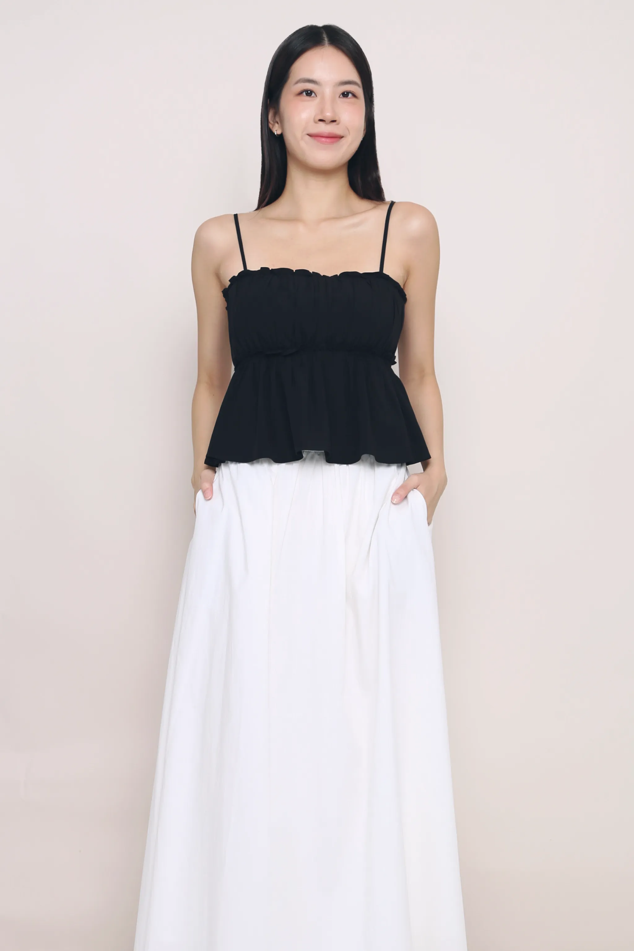 Reflective Accent Stripes Yarn Dye Stripe Seth Pleated Babydoll Top Black