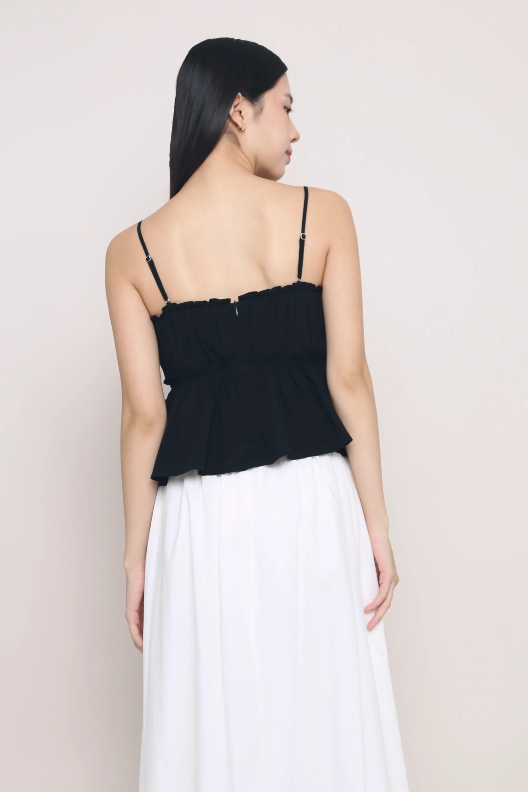 Seth Pleated Babydoll Top Black Low Profile Stitching Hidden Pocket