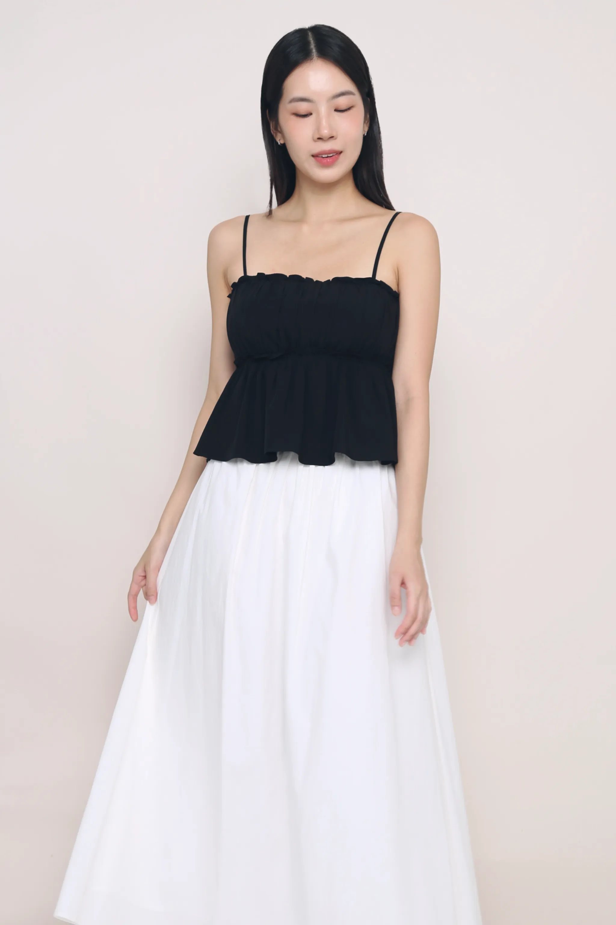 Easy to Wear WeightedHem Seth Pleated Babydoll Top Black