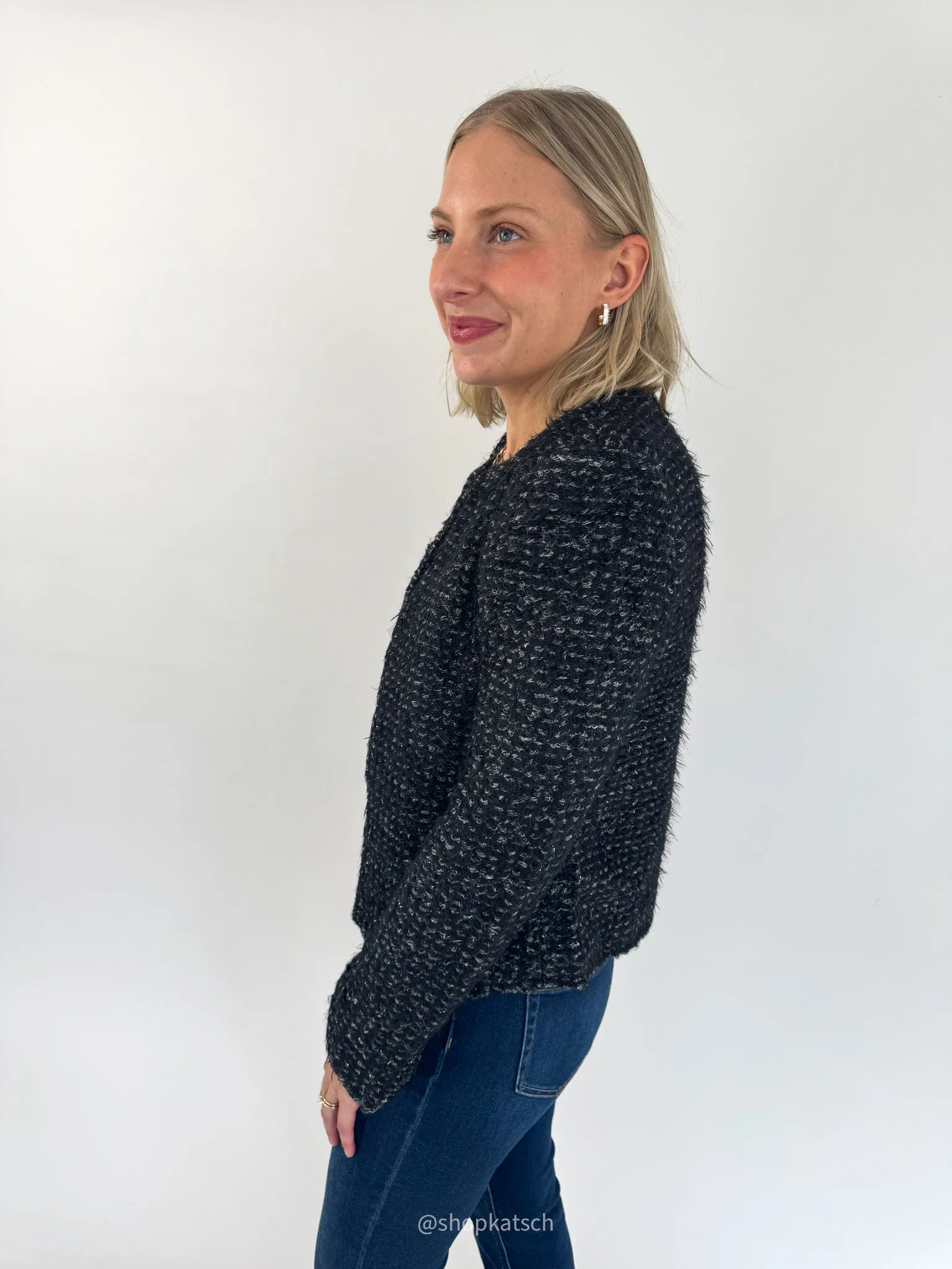 Breathable Textured Fabric Mariah Black & Silver Elevated Cardigan