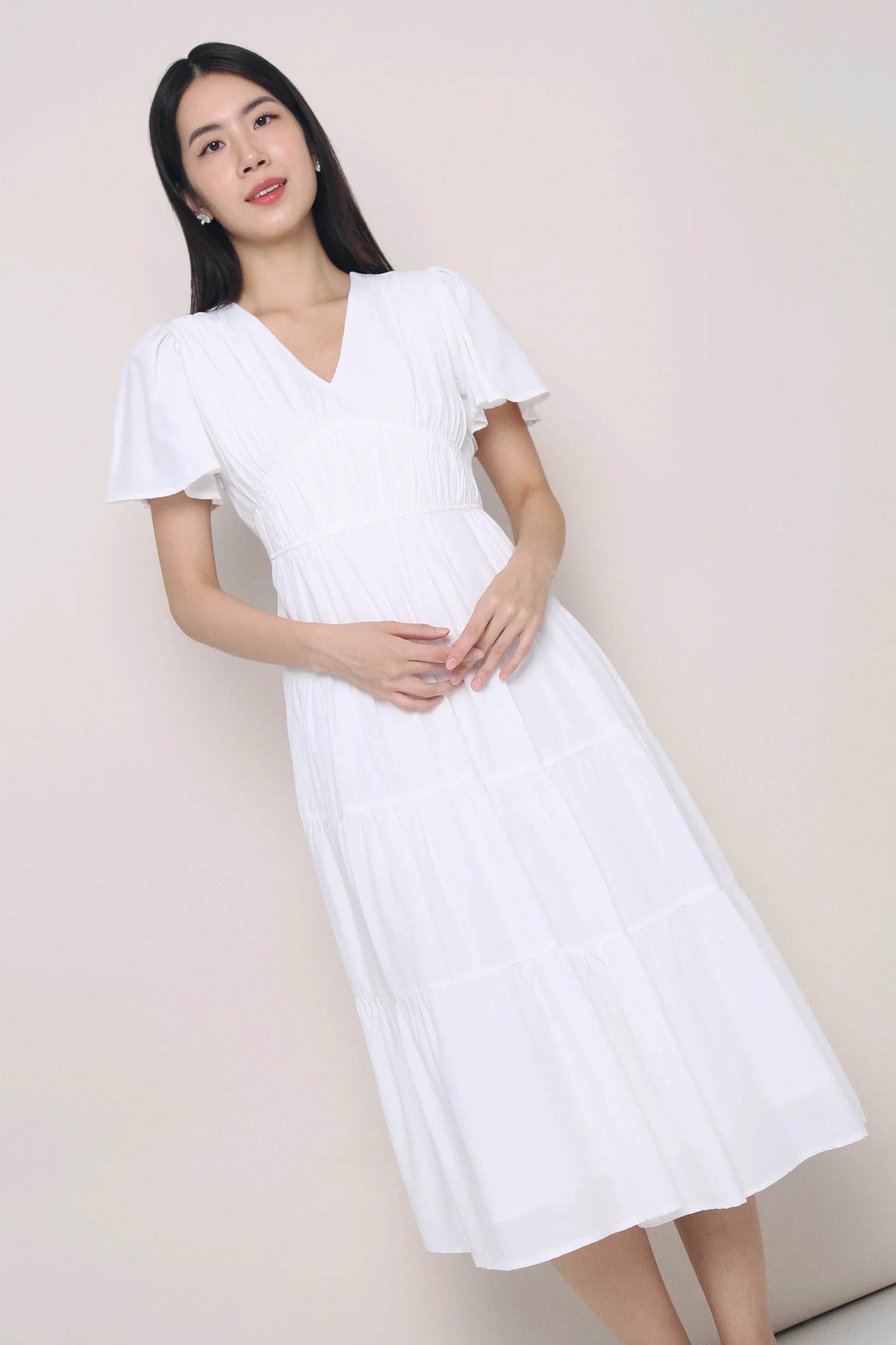 Viola Tier Maxi Dress White Chic and Stylish