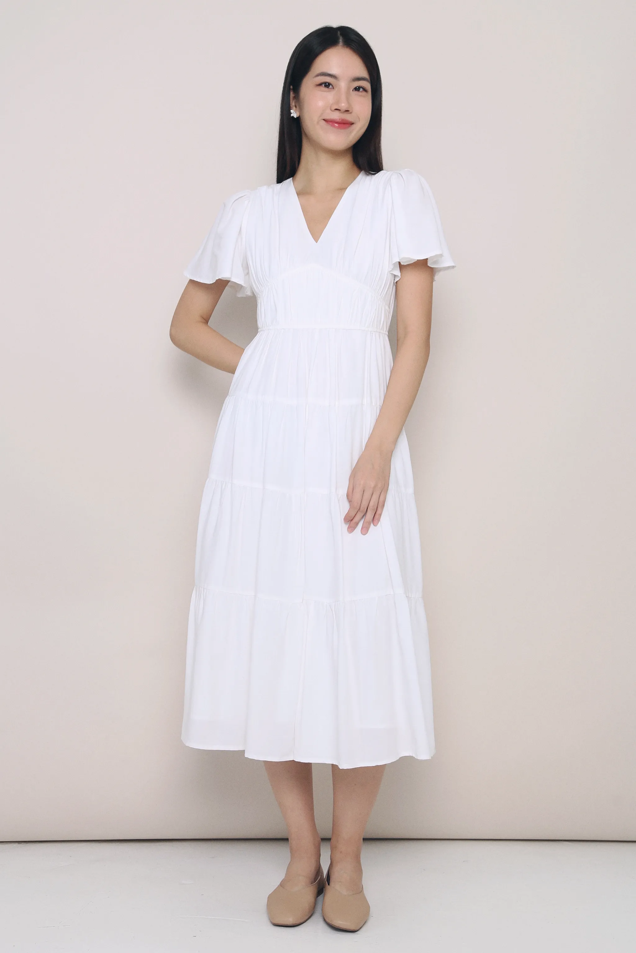 Neutral Base Sequin-Detail Viola Tier Maxi Dress White