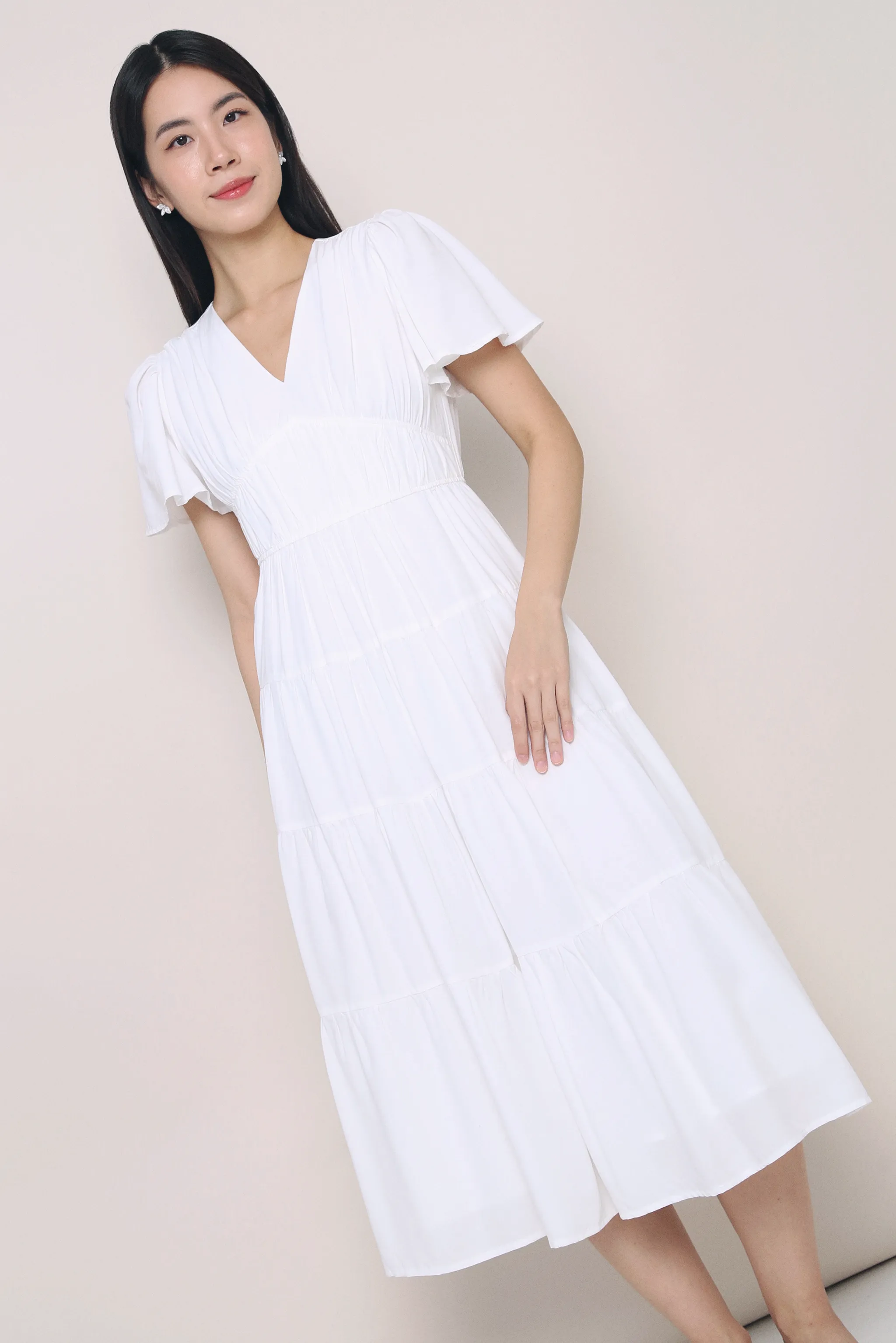 A-Line Viola Tier Maxi Dress White