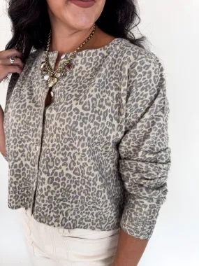 Vintage Leopard Print Cardigan Casual Vibe Tactile Grid Knit