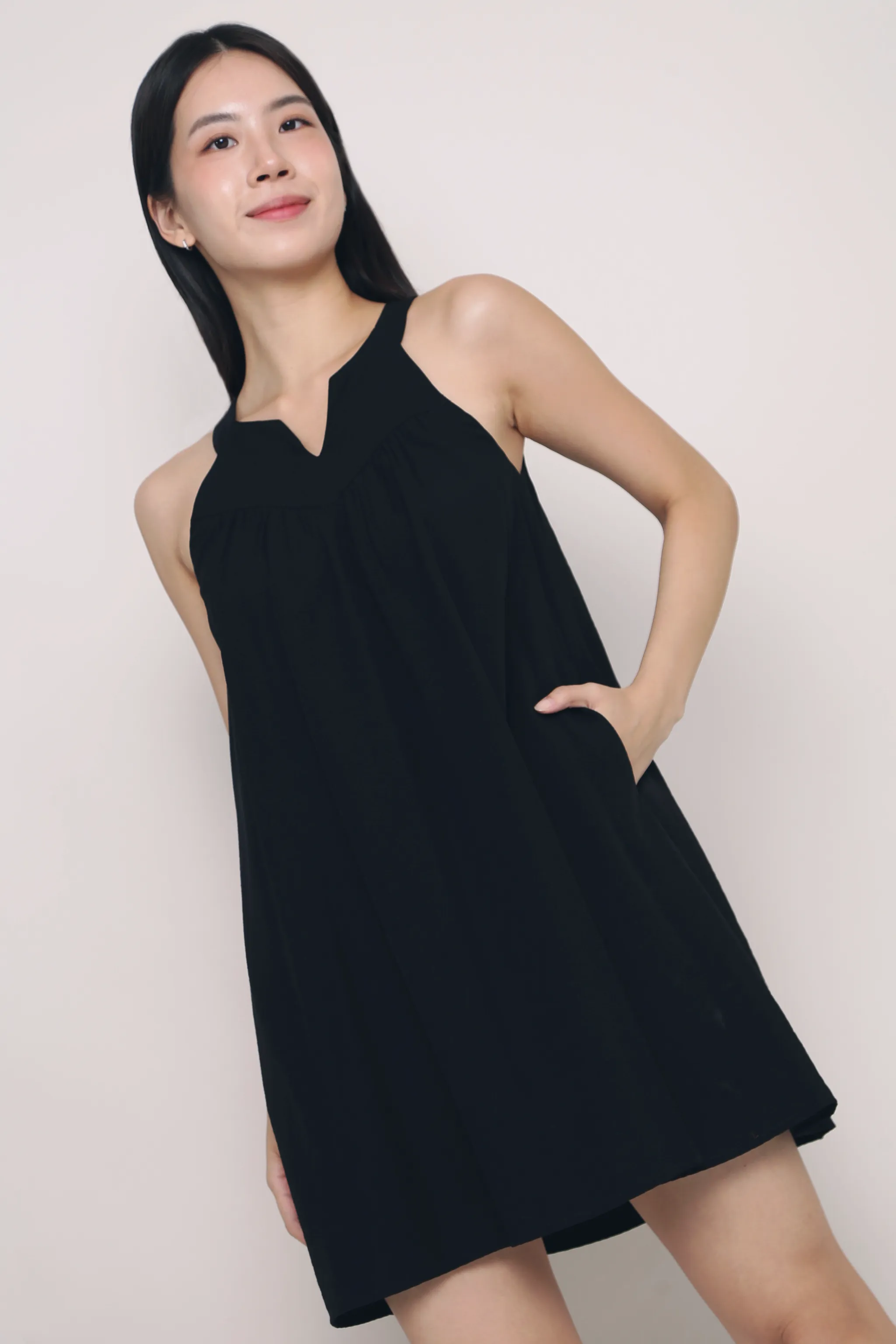 Side Pleats Zen Racerfront Dress Black