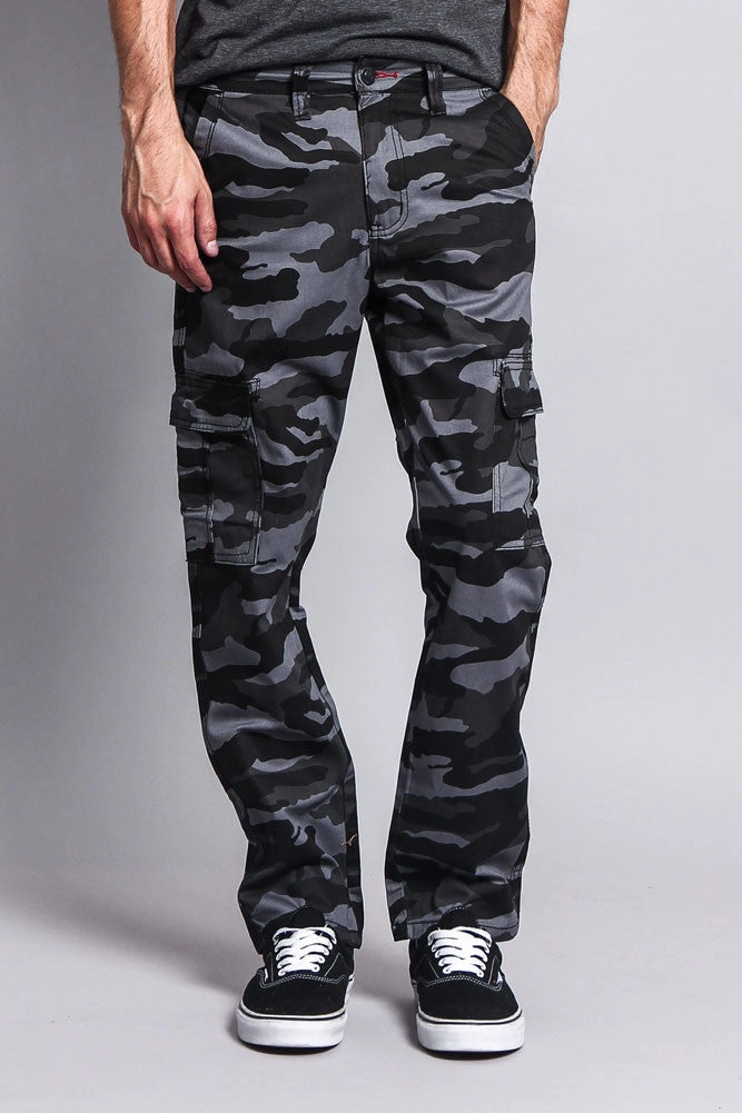 Men's Camo Cargo Slim Fit Pants Sporty Stretch Fit