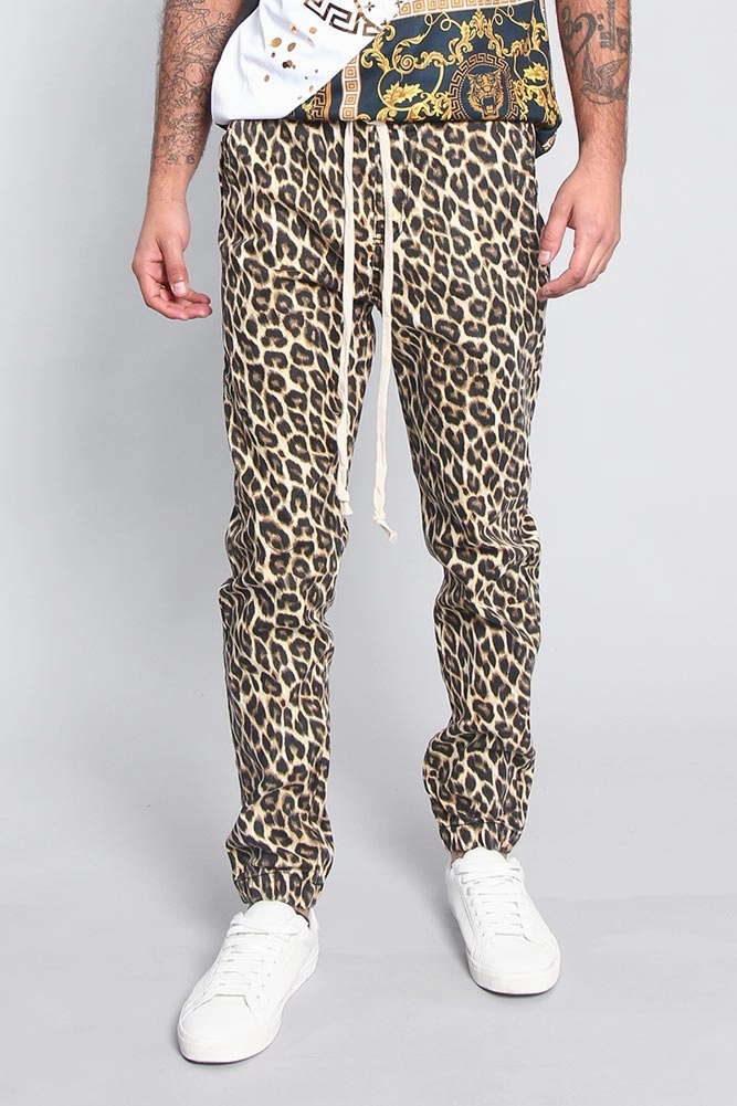 Smart Look Reinforced Stitching Leopard Print Joggers