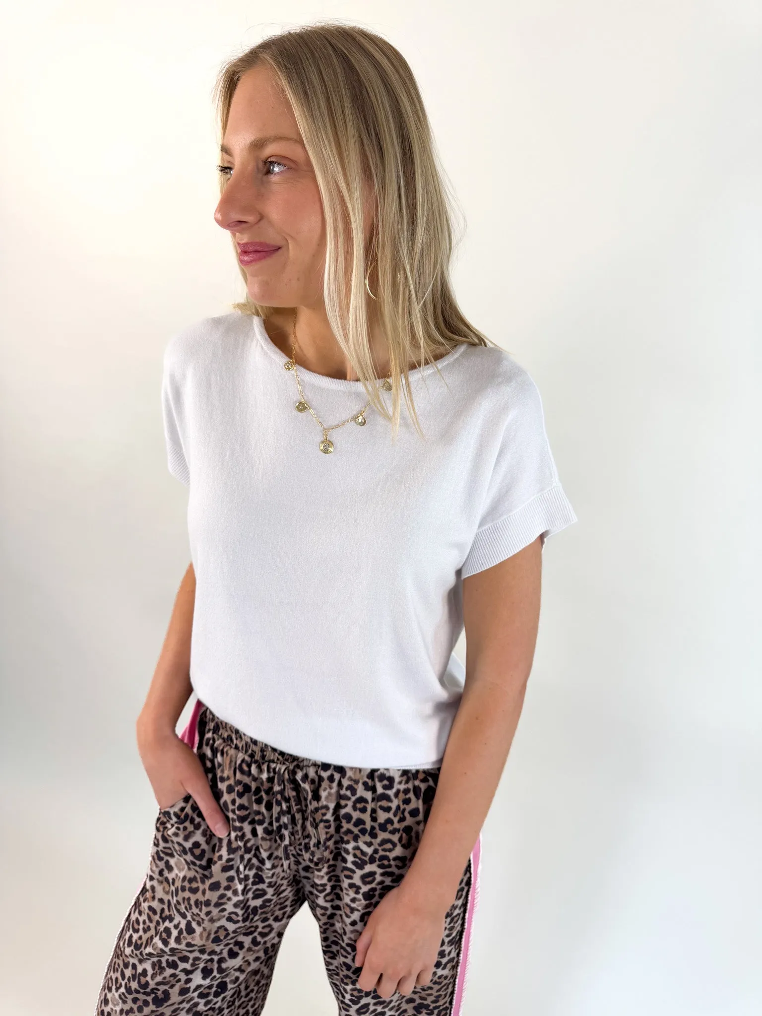 Gwen Short Sleeve Sweater Non Irritating Seams Trendy Warmth