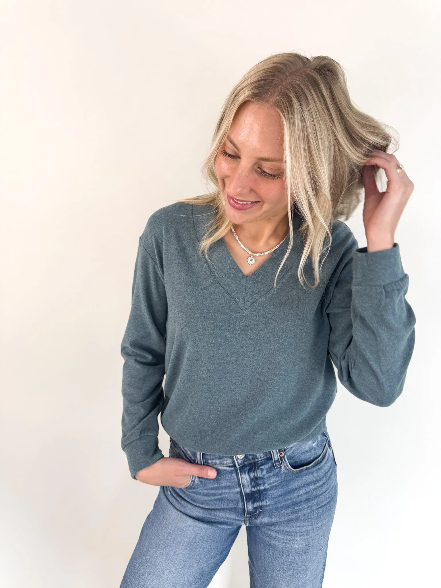 Comfy Appeal Lightweight Thermal Manal Top- Spruce Heather