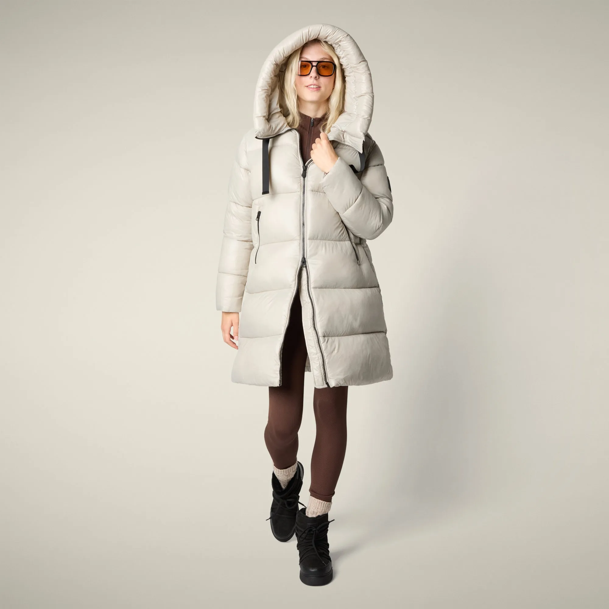 All Season Women's Animal free puffer coat Isabel in rainy beige