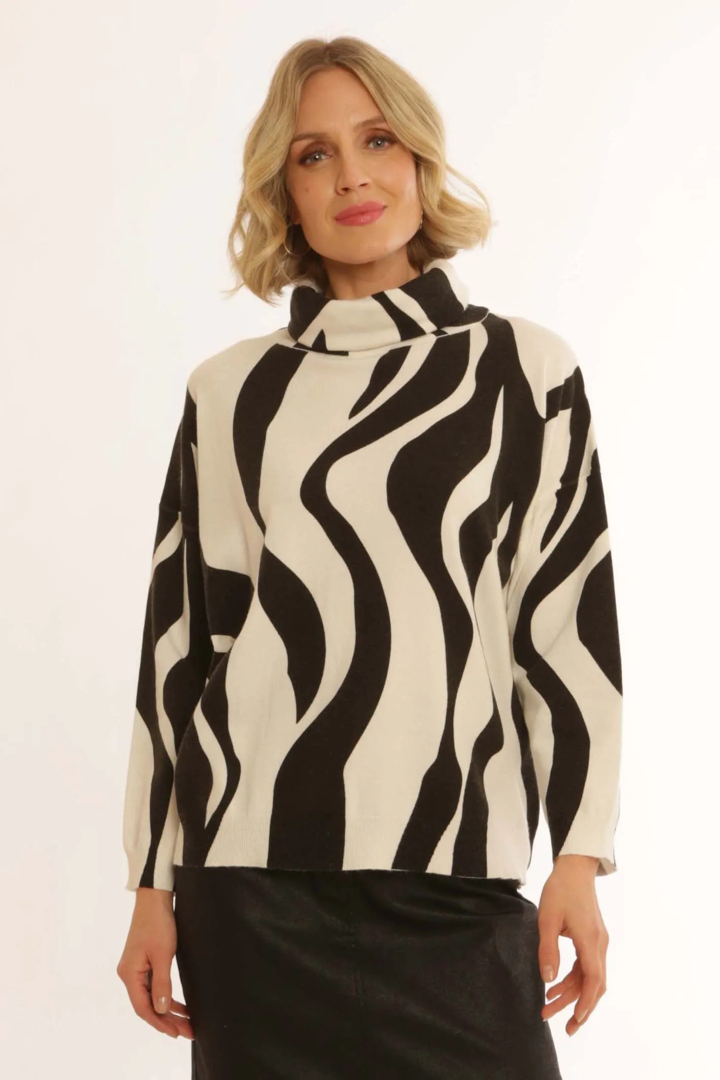 Pomodoro Clothing Zebra Roll Neck 42456 Four Way Stretch Material