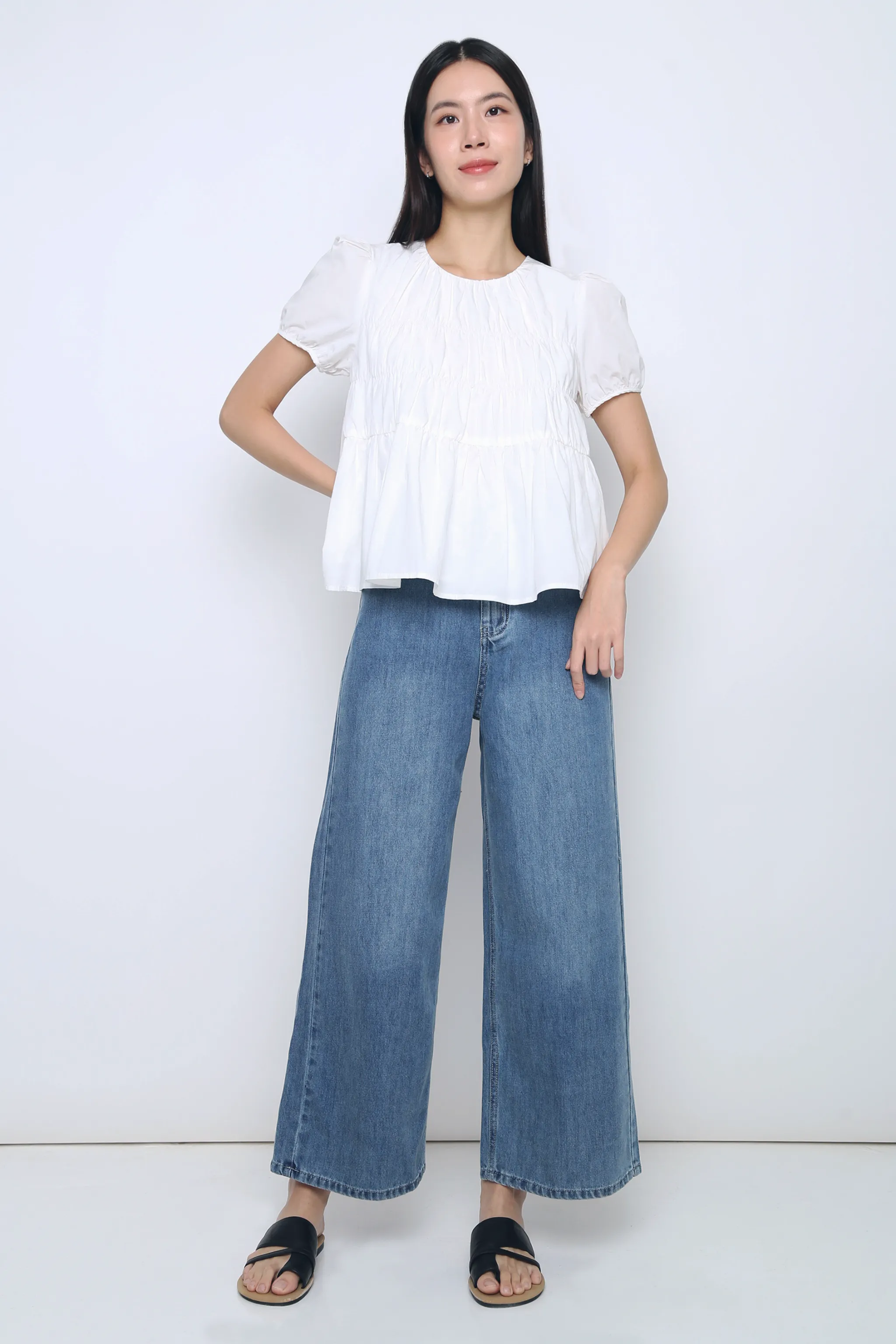 LayeredPanel MoistureManagementSystem Halo Ruche Blouse White