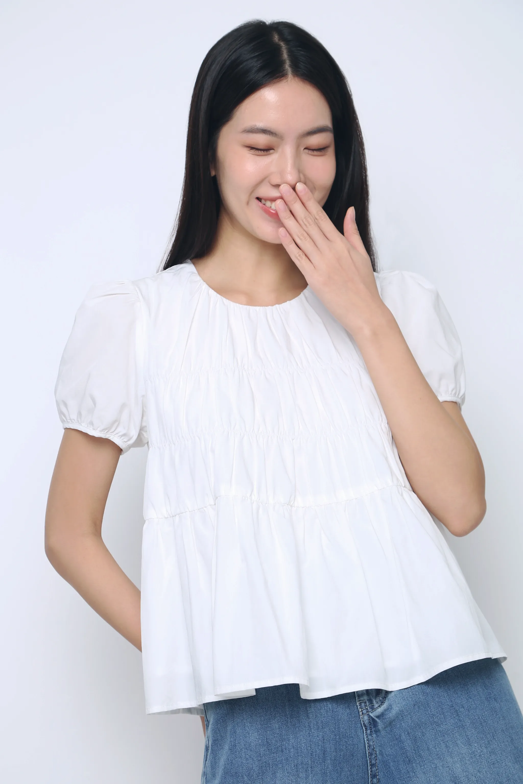 Cozy Sweatshirt Halo Ruche Blouse White