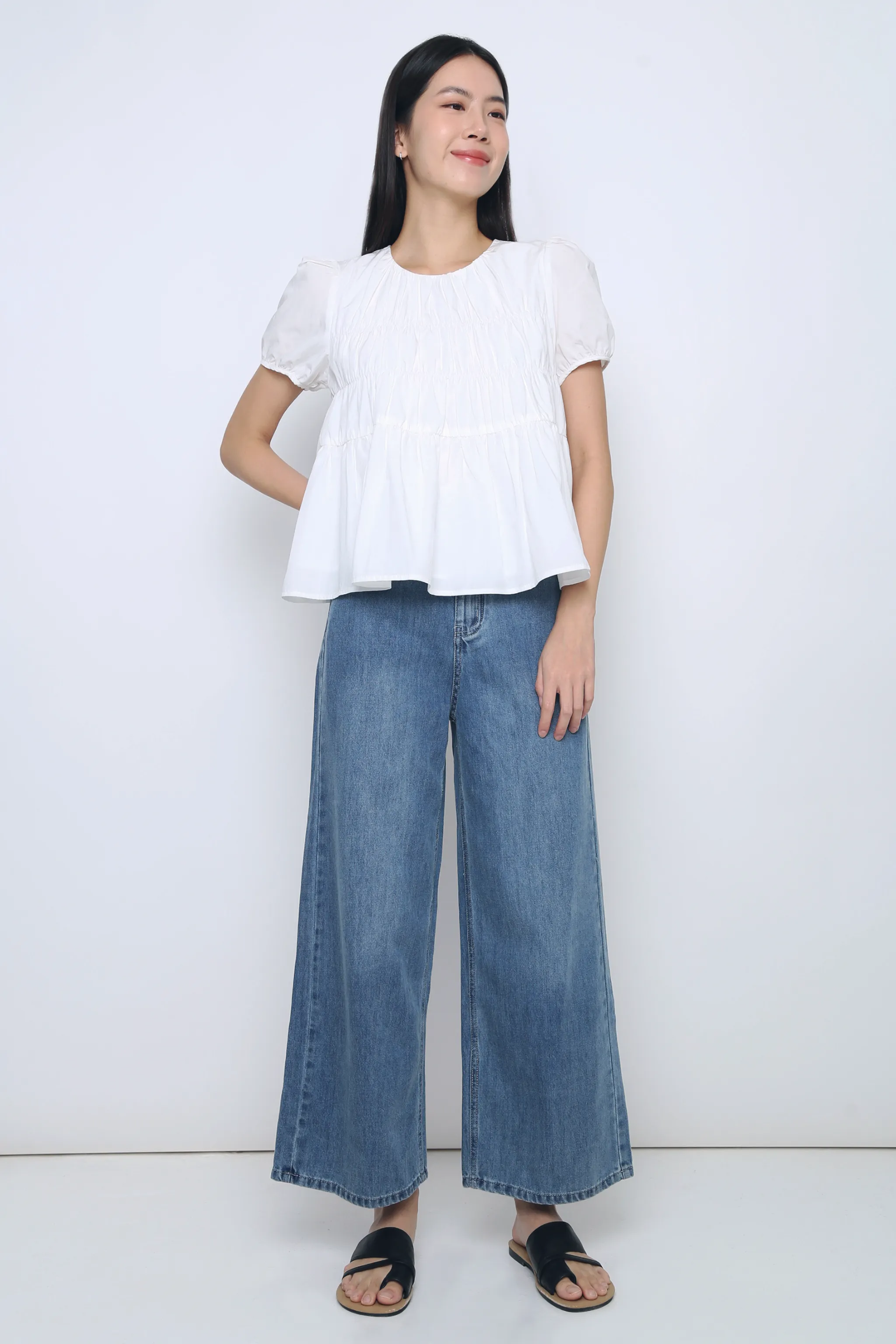 Halo Ruche Blouse White Architectural Tailoring SmoothZipper