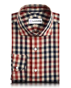 Easy Styling Hidden Button Placket Checks: Red Navy Macro Gingham Herringbone Shirt