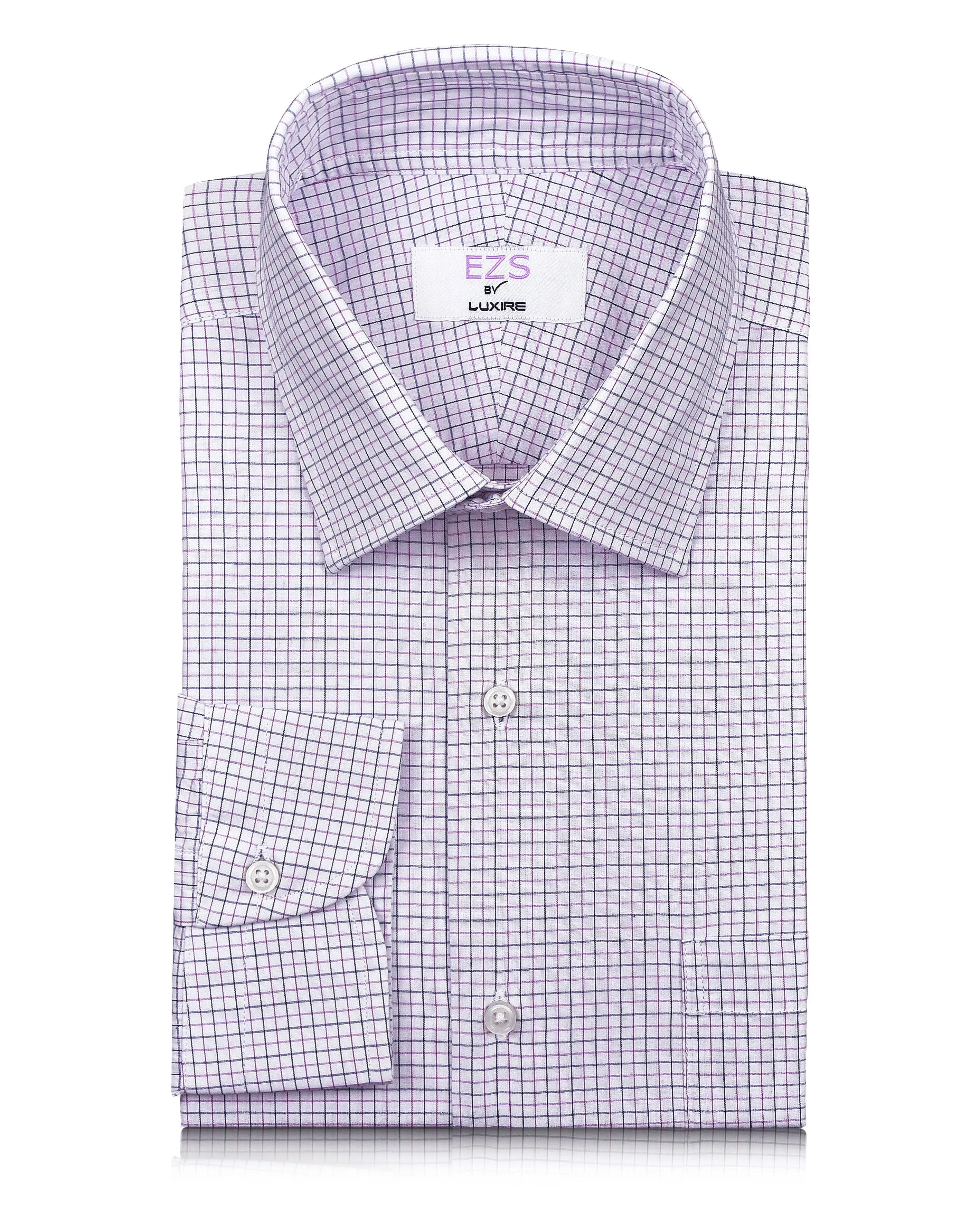 EZS Purple Black Tattersall Checks Shirt Premium Option crew neck