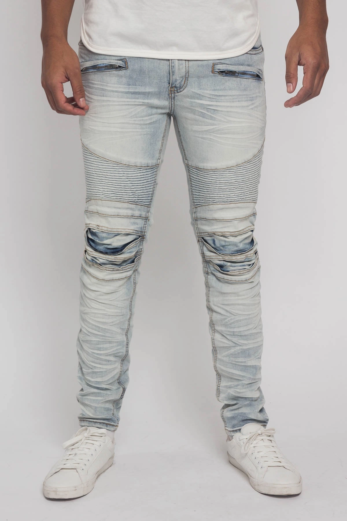 Copy of Creased Biker Denim Jeans ResilientElasticBand Breathable Waistband