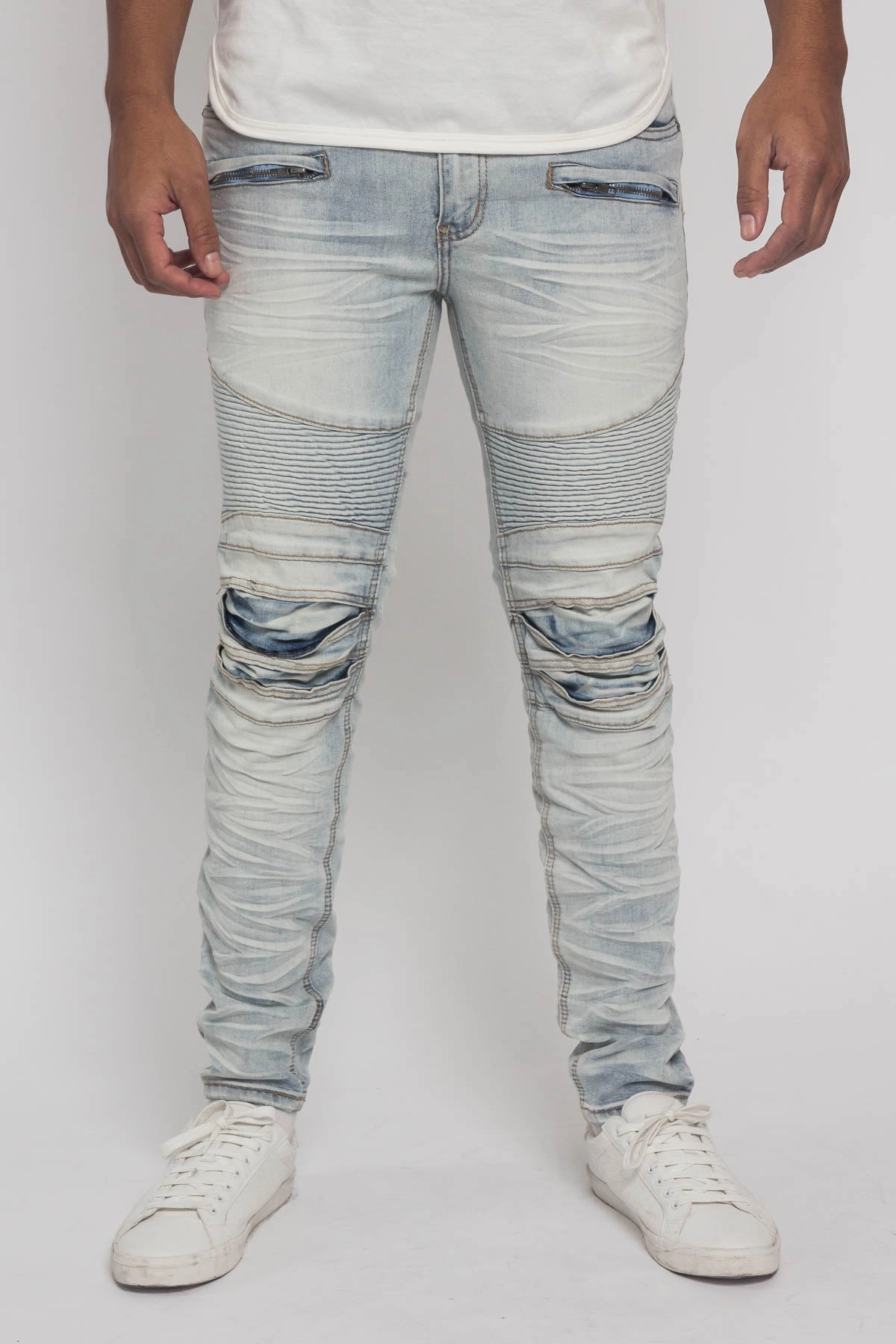 Copy of Creased Biker Denim Jeans Lightweight Material Soft Waistband