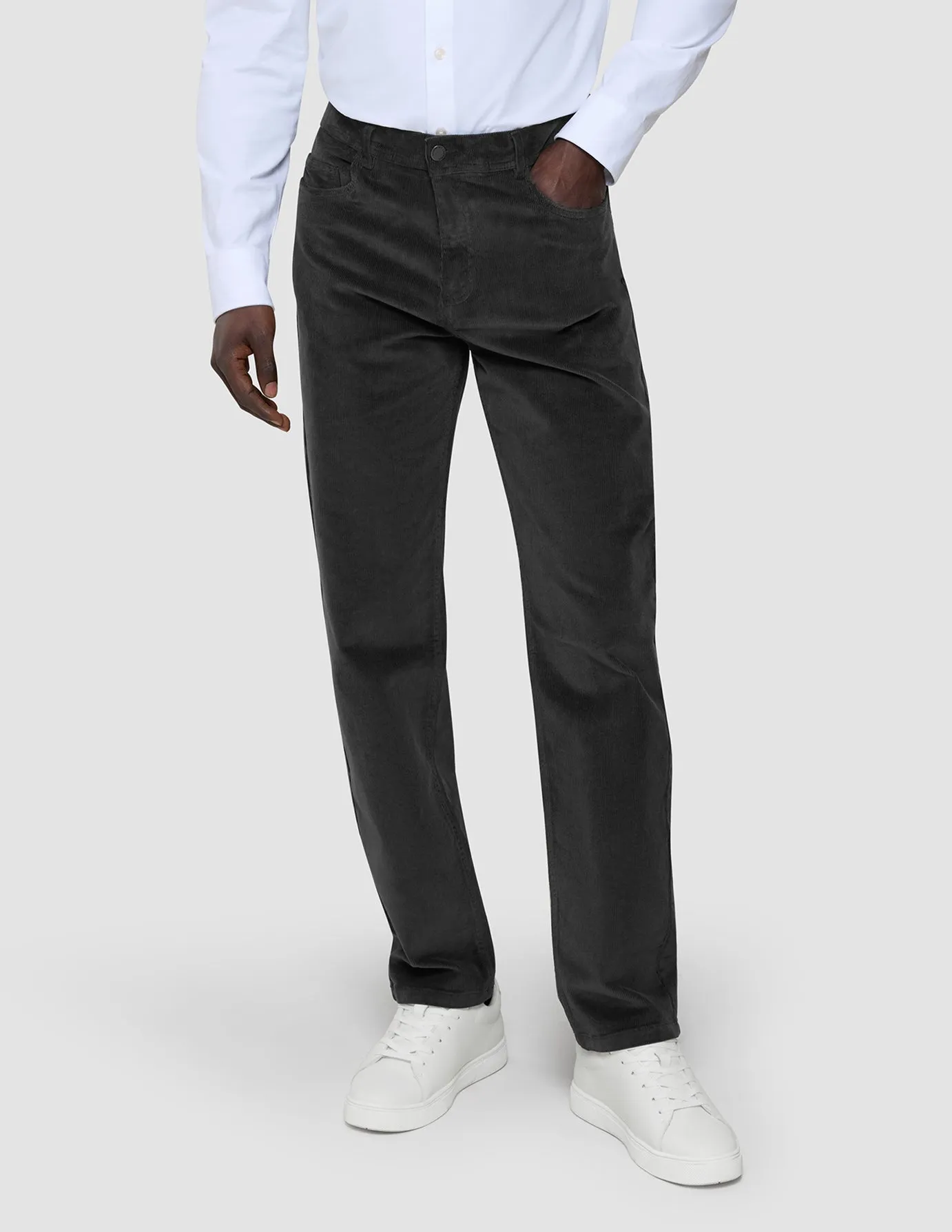 Corduroy Pants Dark Grey Chill Fit Embroidered Detail