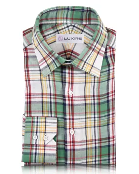 Cotton Linen: Classic Multi-color Madras Checks Shirt Striped Design