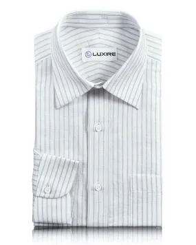 Laser Cut Edge Detail Holiday Outfit Cotton Linen: Grey Candy Stripes On White Shirt