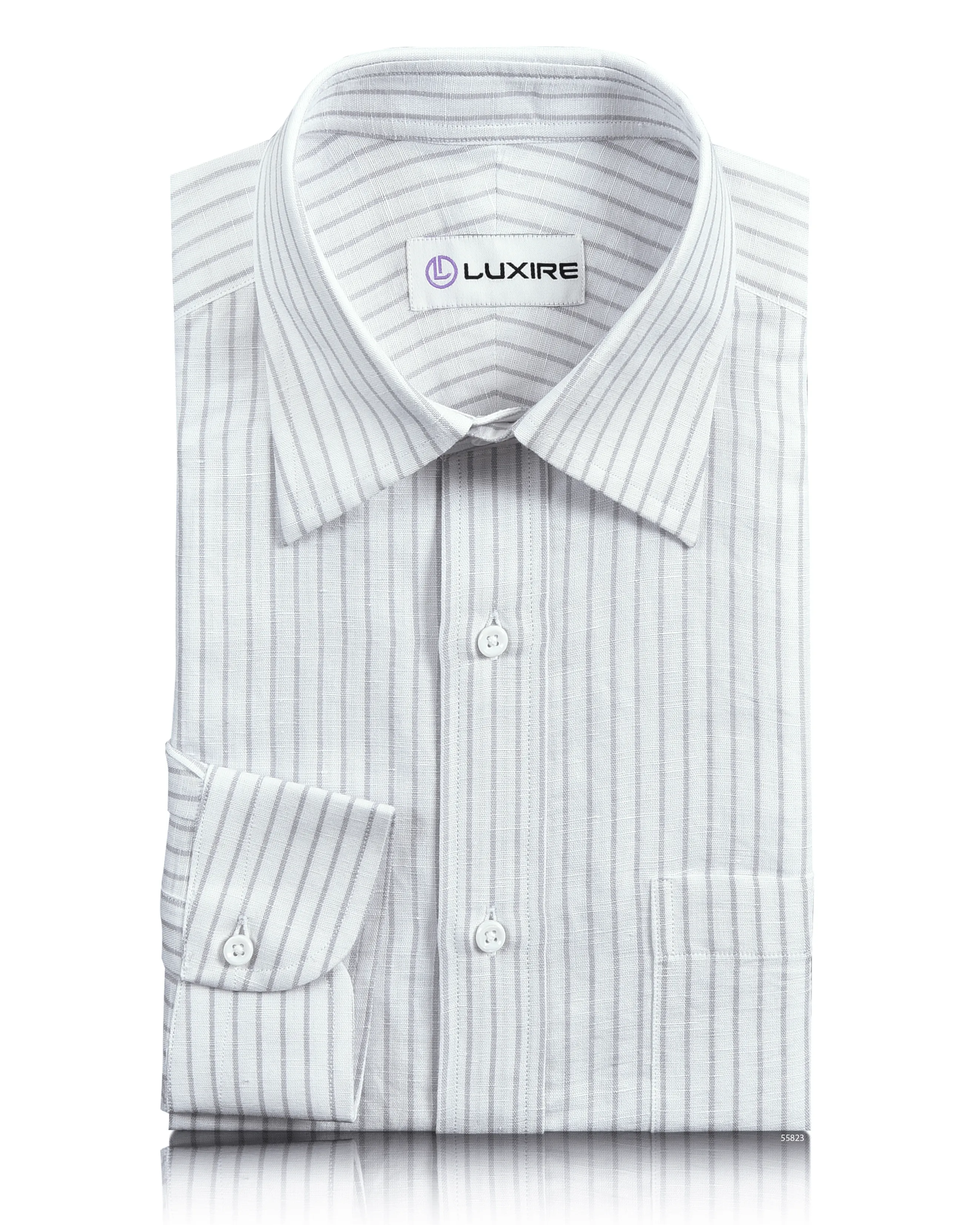 Laser Cut Edge Detail Holiday Outfit Cotton Linen: Grey Candy Stripes On White Shirt