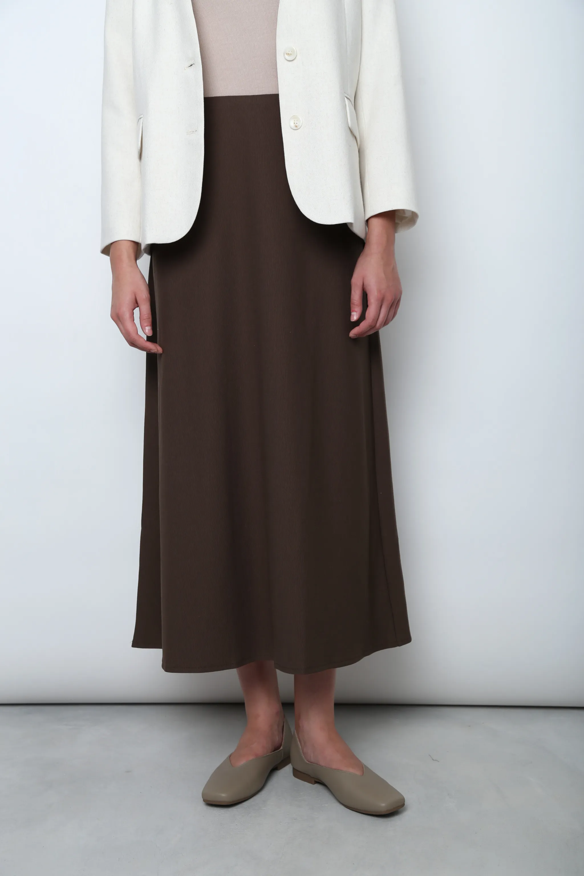 High Shine Athleisure Inspired Court Midi Skirt Chestnut Brown