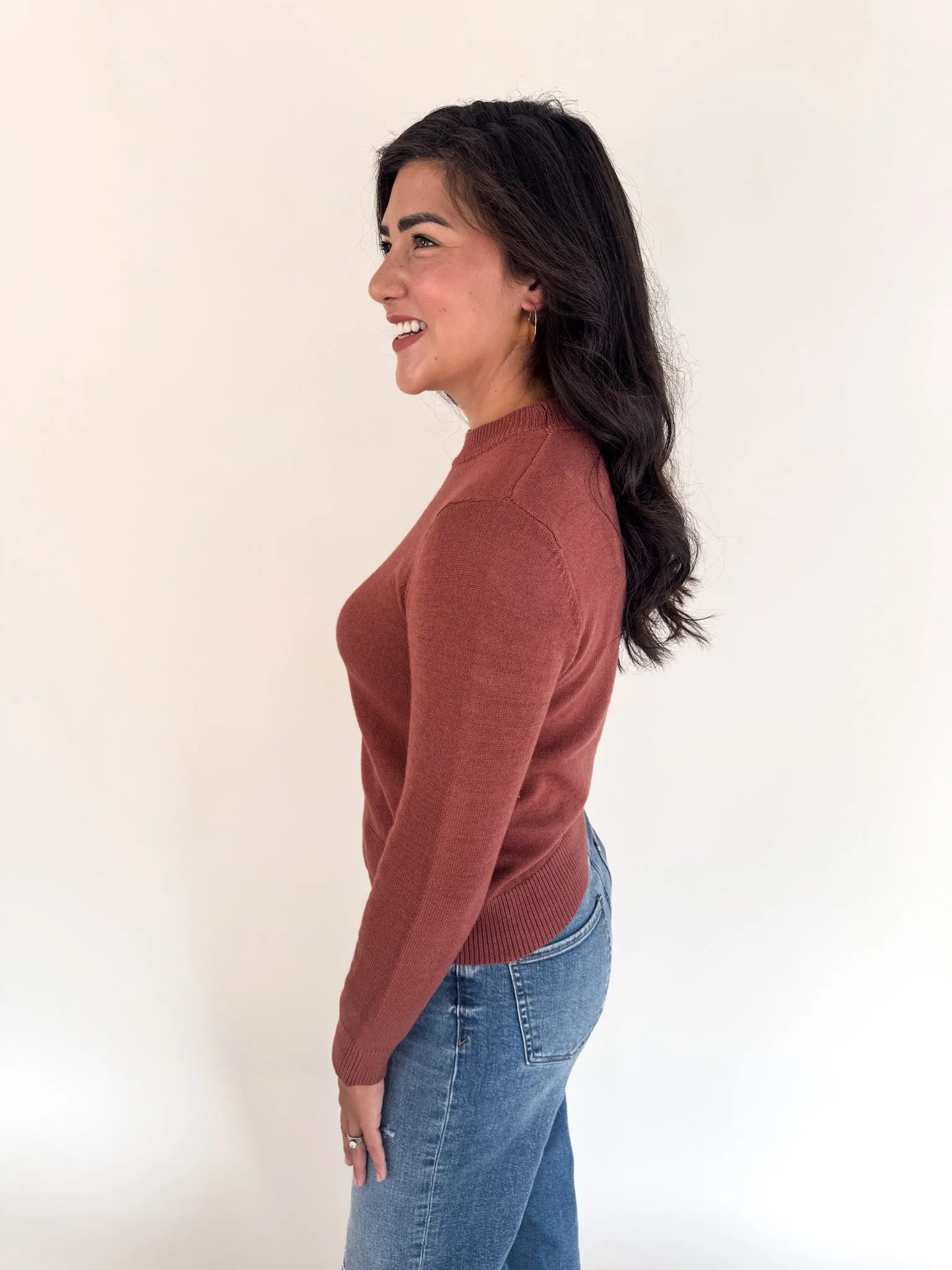 Classic Crew Cozy Sweater- Rust Relax Fit Wear Warm Comfort