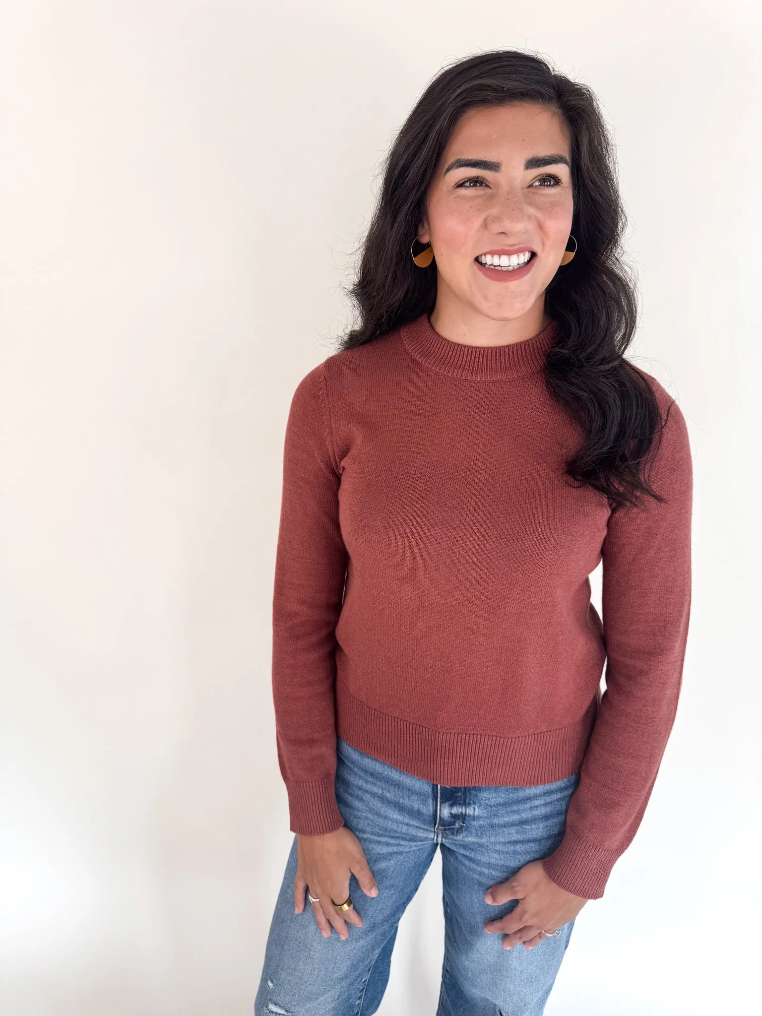 Classic Crew Cozy Sweater- Rust Sleek Performance Fit Colorfast Technology