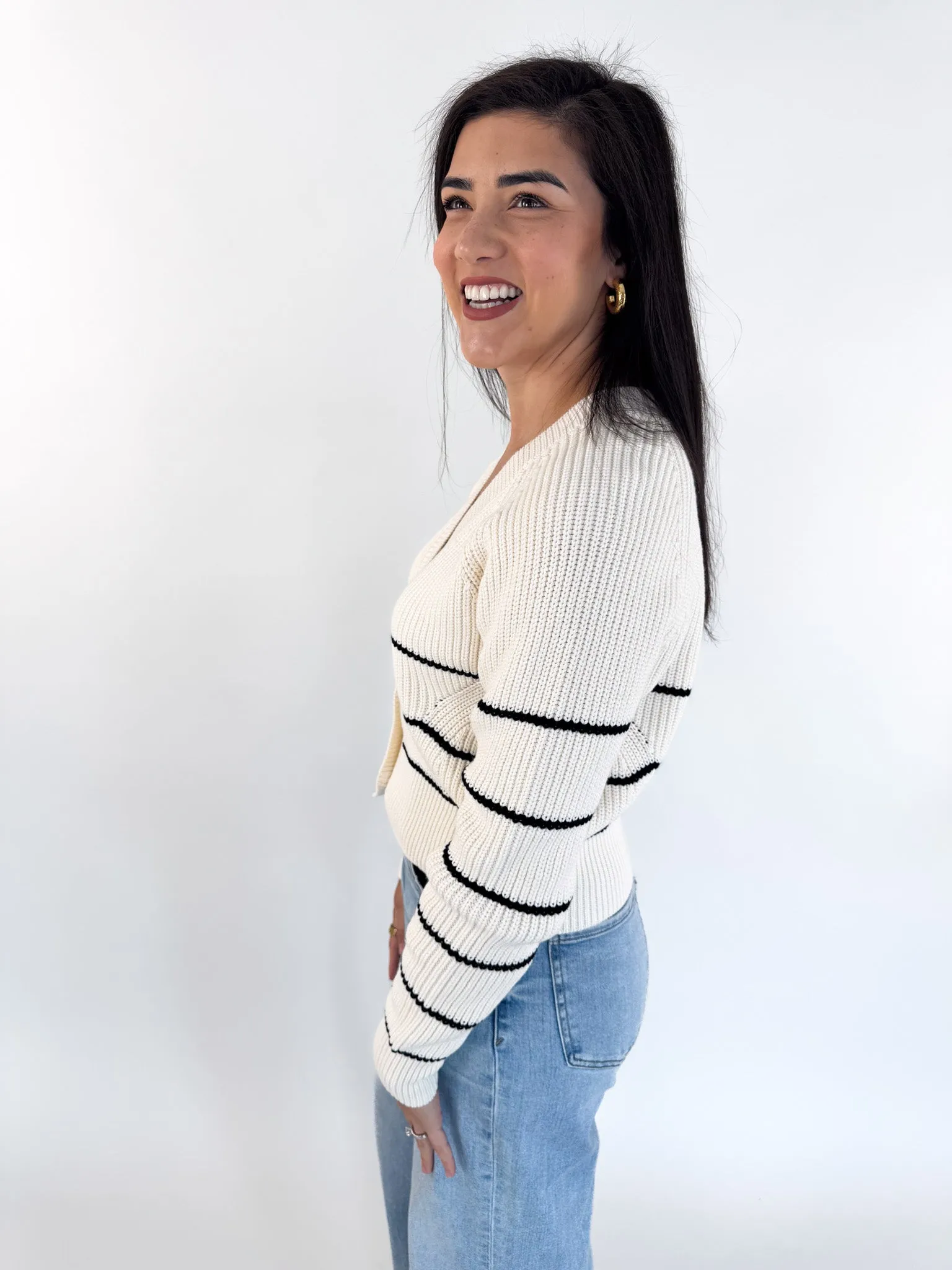 [Z SUPPLY] Stefi Striped Cardigan Compression Fit Technology