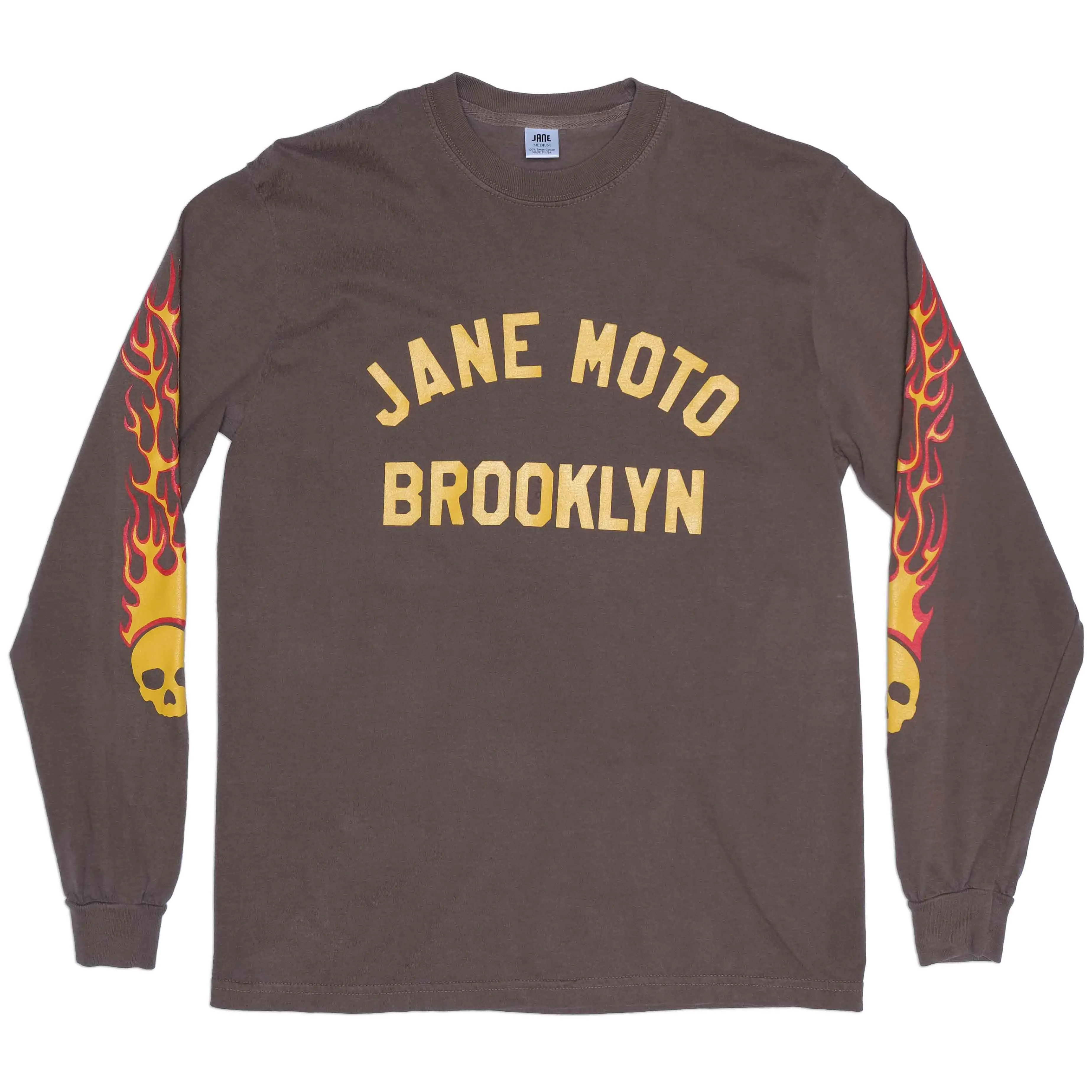 FLAMING SKULL LONG SLEEVED T-SHIRT - Garment Dyed Brown UV protection layer