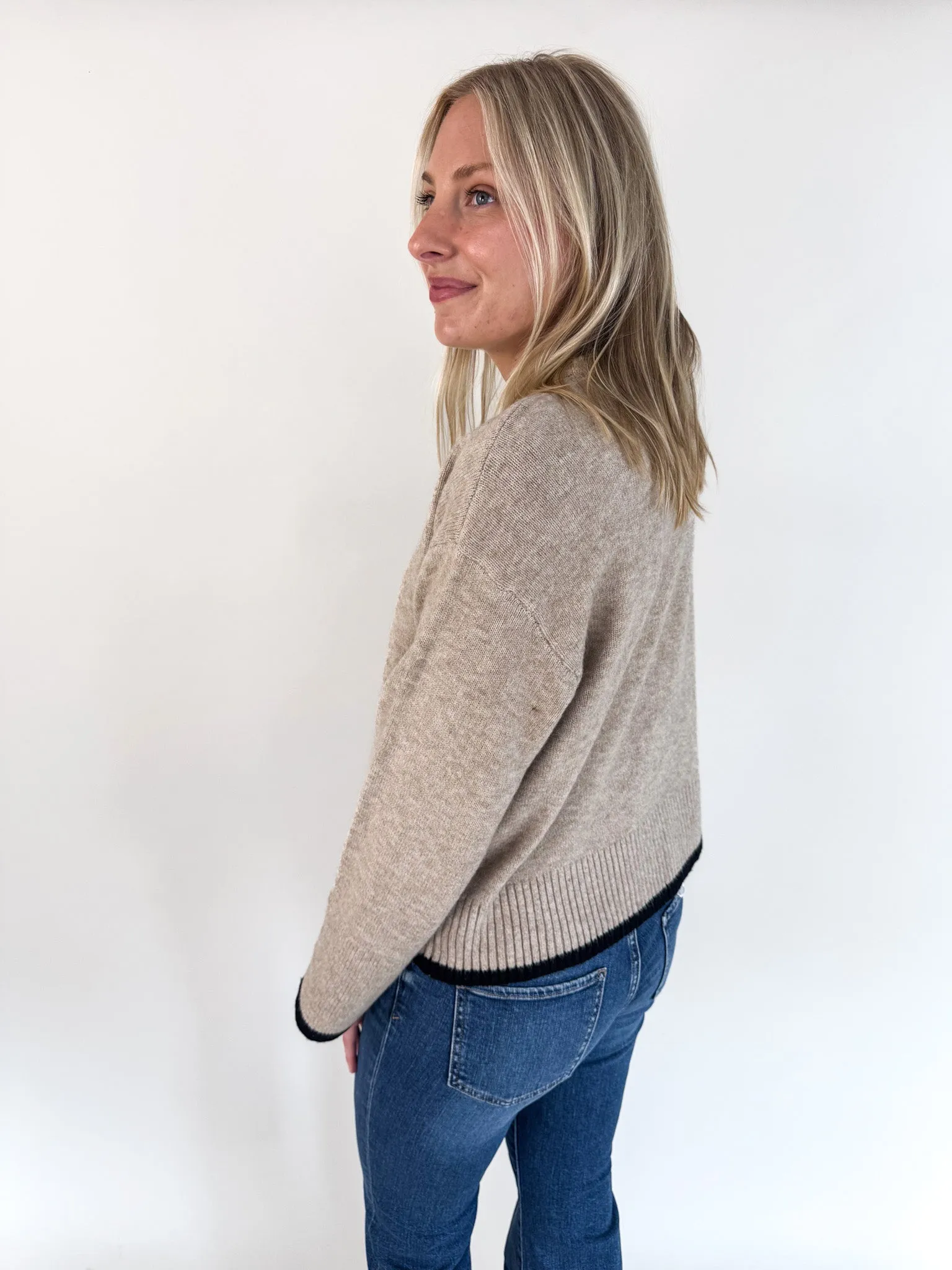 Angelina Cuff Slit Crew Neck Sweater Layered Comfort Wear Drop Shoulder Design