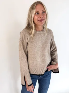 Comfy and Cozy Snuggly Fit Angelina Cuff Slit Crew Neck Sweater