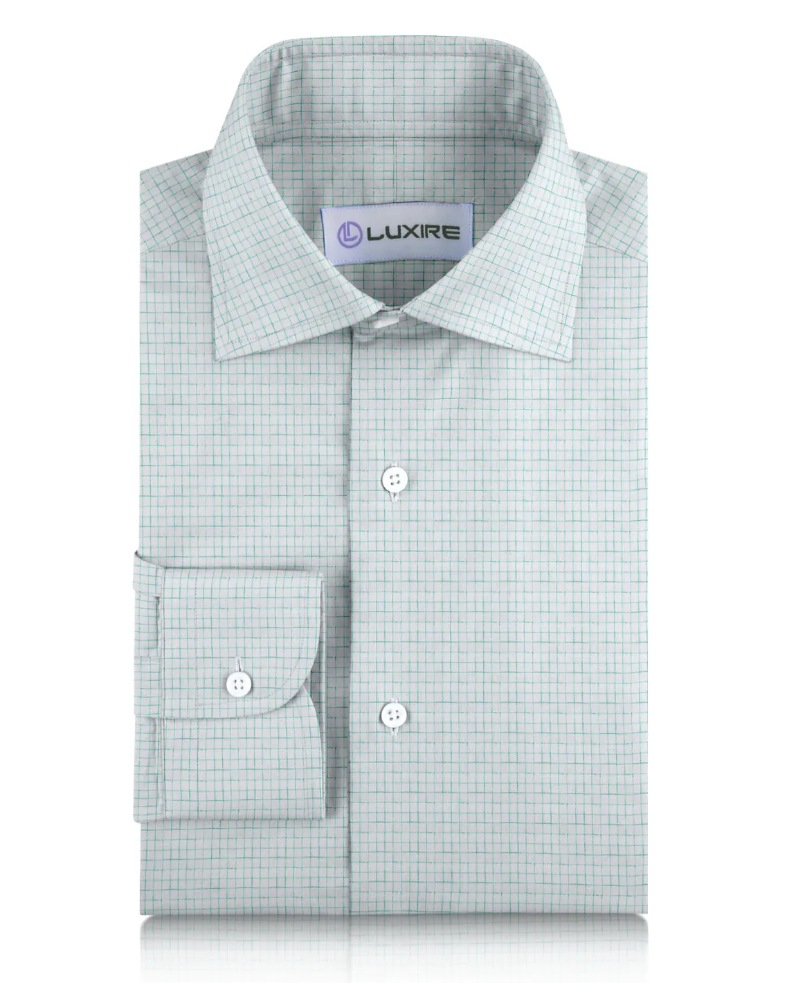 Chic Look Linen: Aqua Green Graph Checks On White Shirt