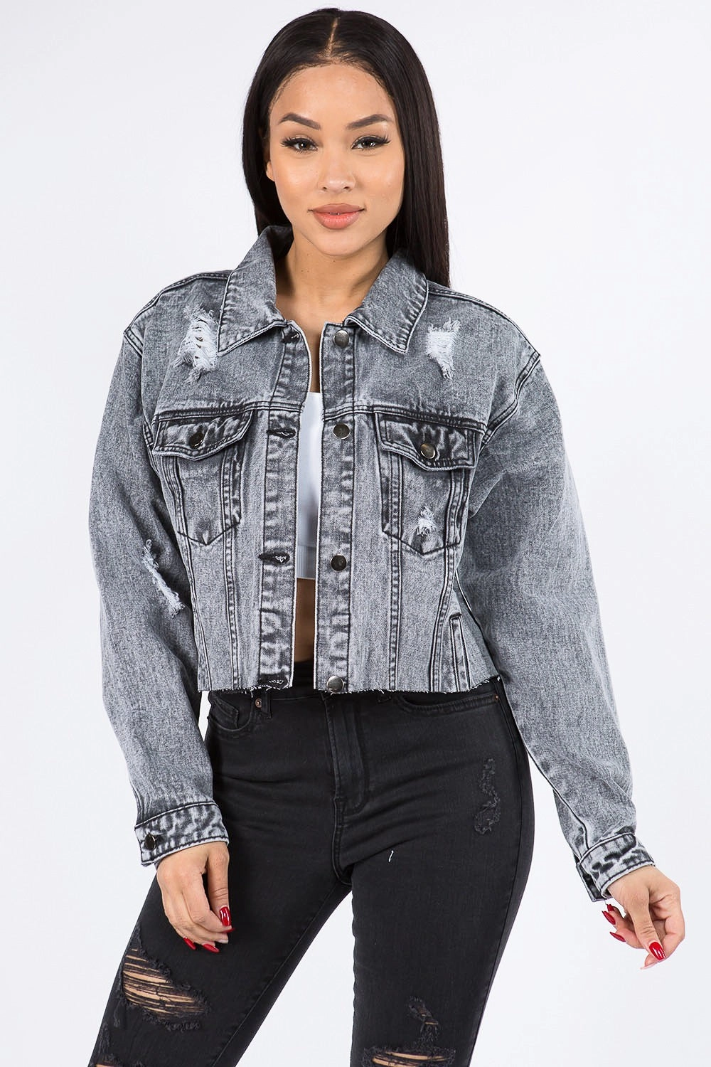 Cropped Chained Denim Jacket Clean Lines