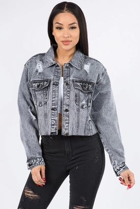 Anti Static Treatment Reinforced Shoulder Panels Cropped Chained Denim Jacket