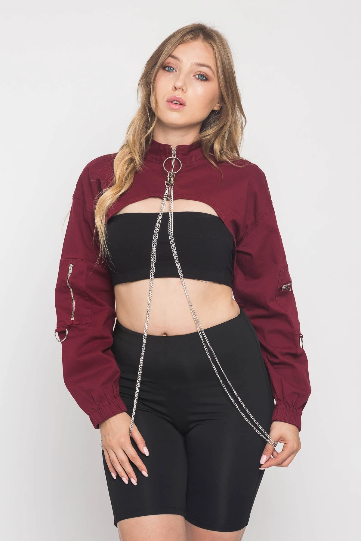 Cropped Shirt Jacket with Chains Weather Fit Smart Casual