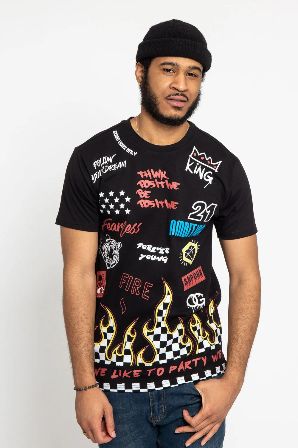 Ventilated Back Panel Party Graphic T-Shirt