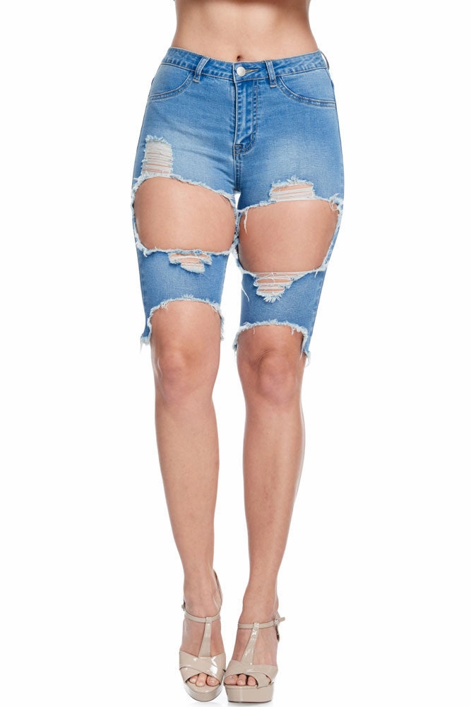 Freedom Move Versatile Comfort Cut Off Knee Length Ripped Skinny Fit Shorts