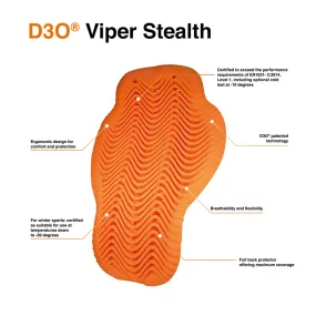 Quick Dry Technology NoiseFreeMaterial D3O Viper Stealth Back Protector - Level 2