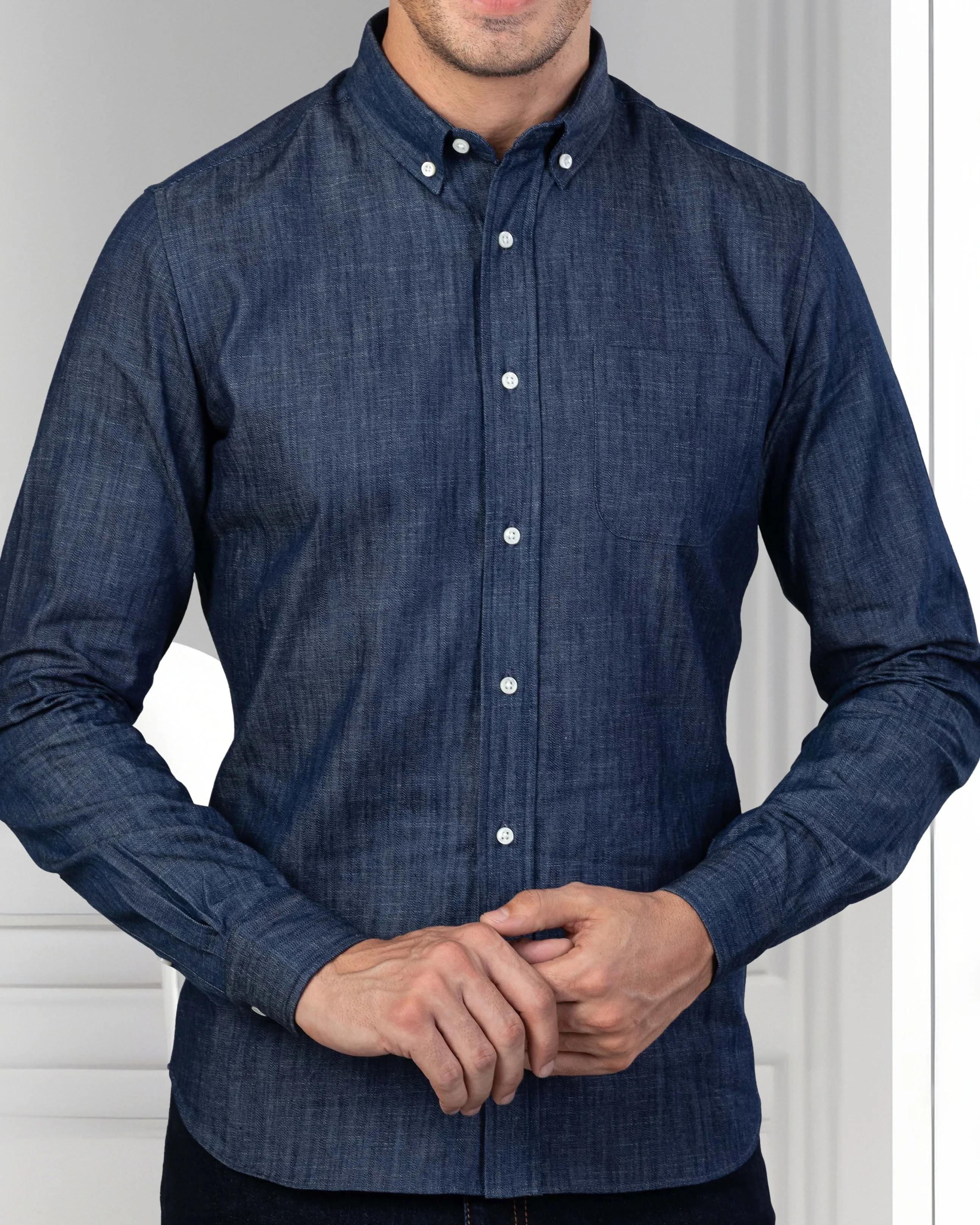 Dark Blue Denim Shirt Anti Odor Treatment Relaxed Design
